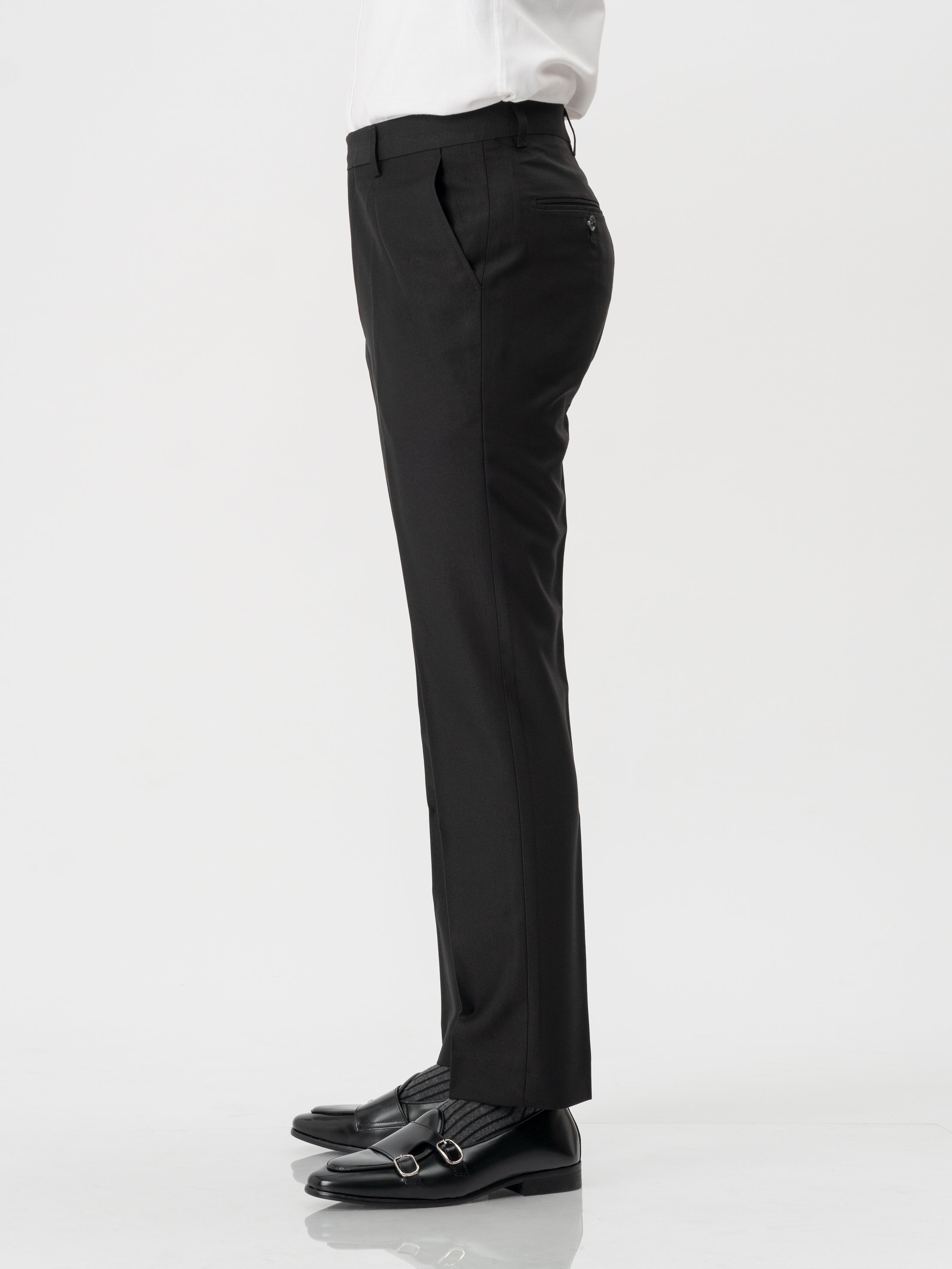 Trousers With Belt Loop - Tuxedo Black Plain (Stretchable)