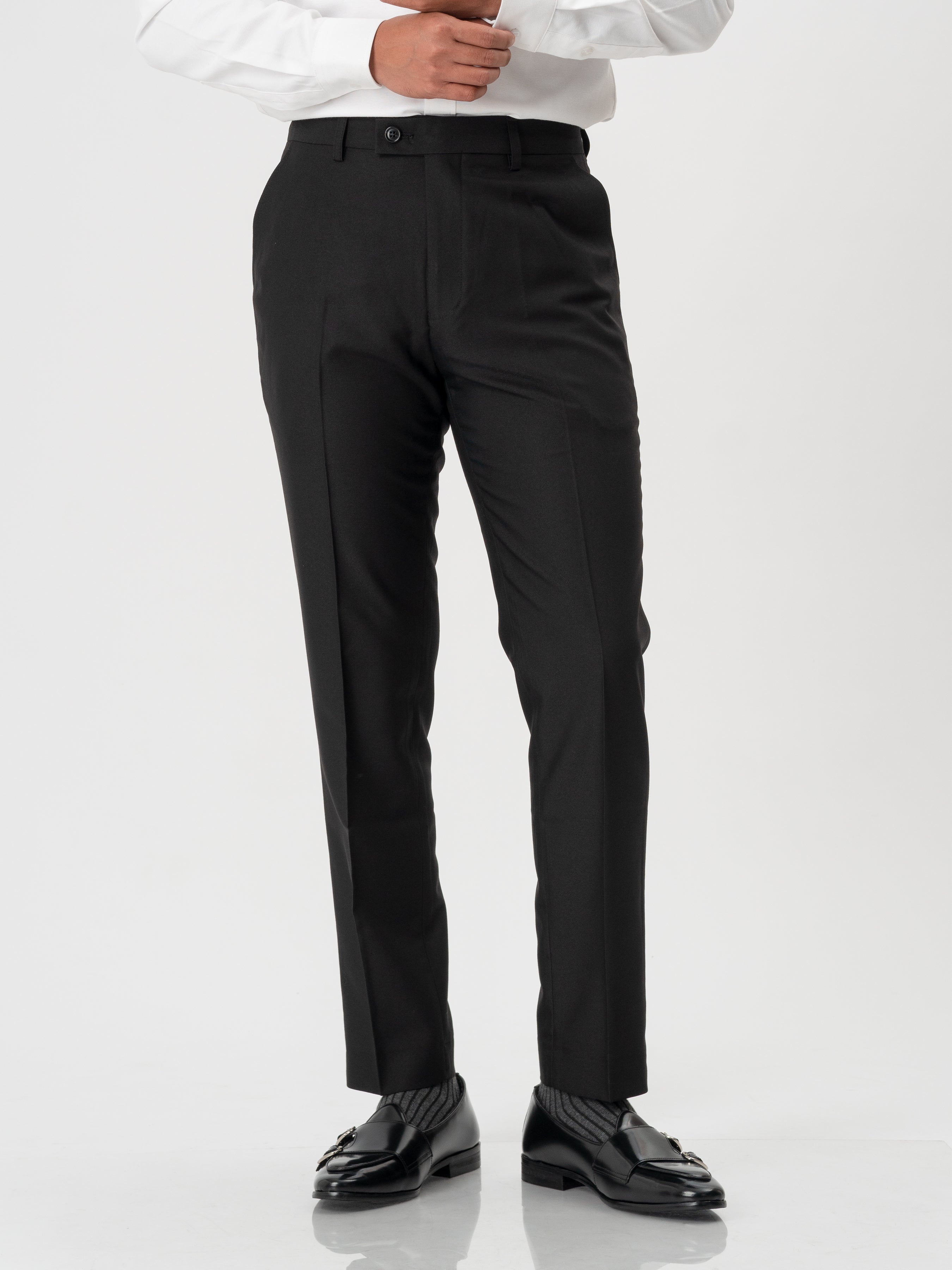 Trousers With Belt Loop - Tuxedo Black Plain (Stretchable) | Zeve Shoes