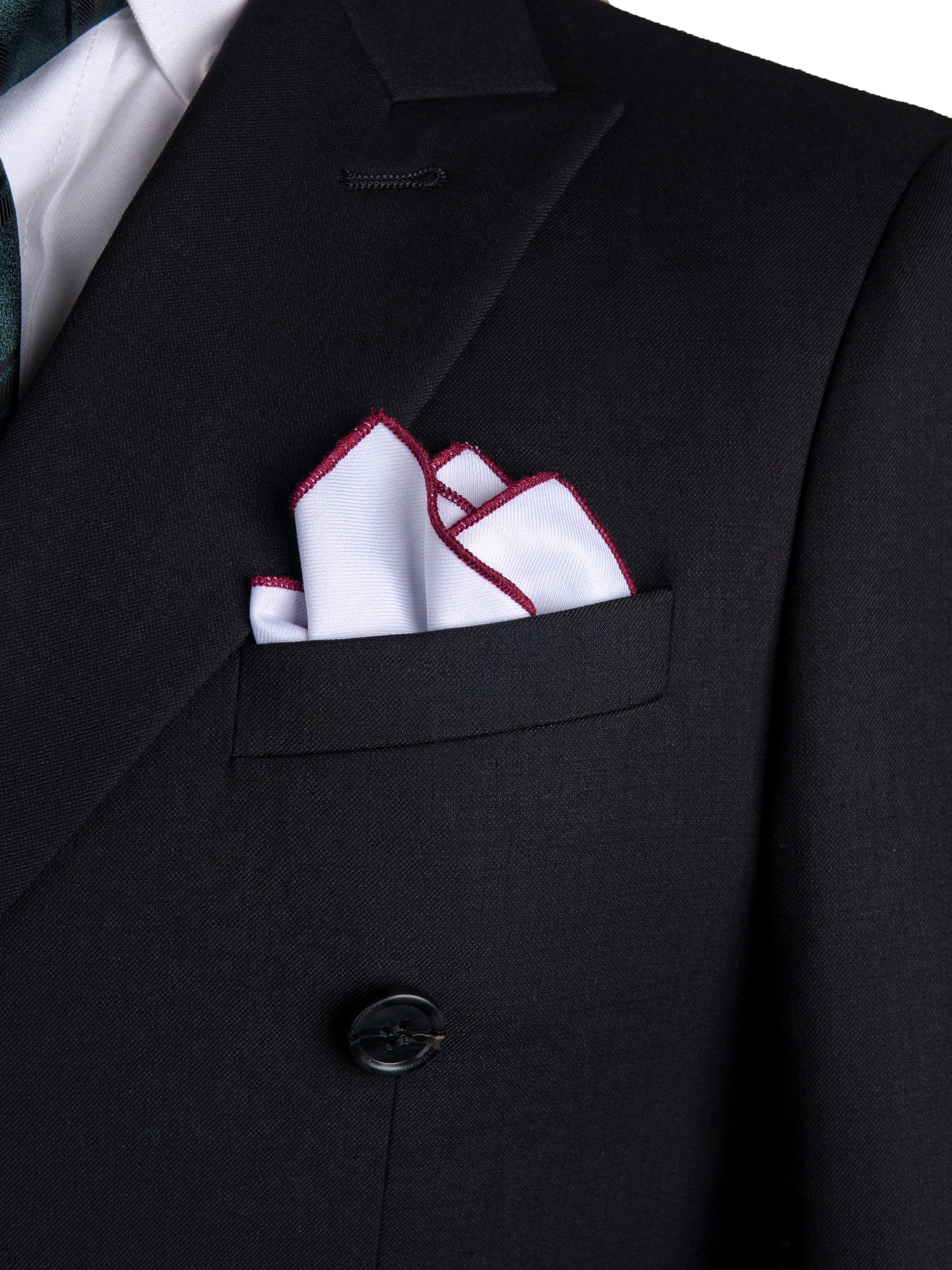 Cotton White Pocket Square with Contrast Piping