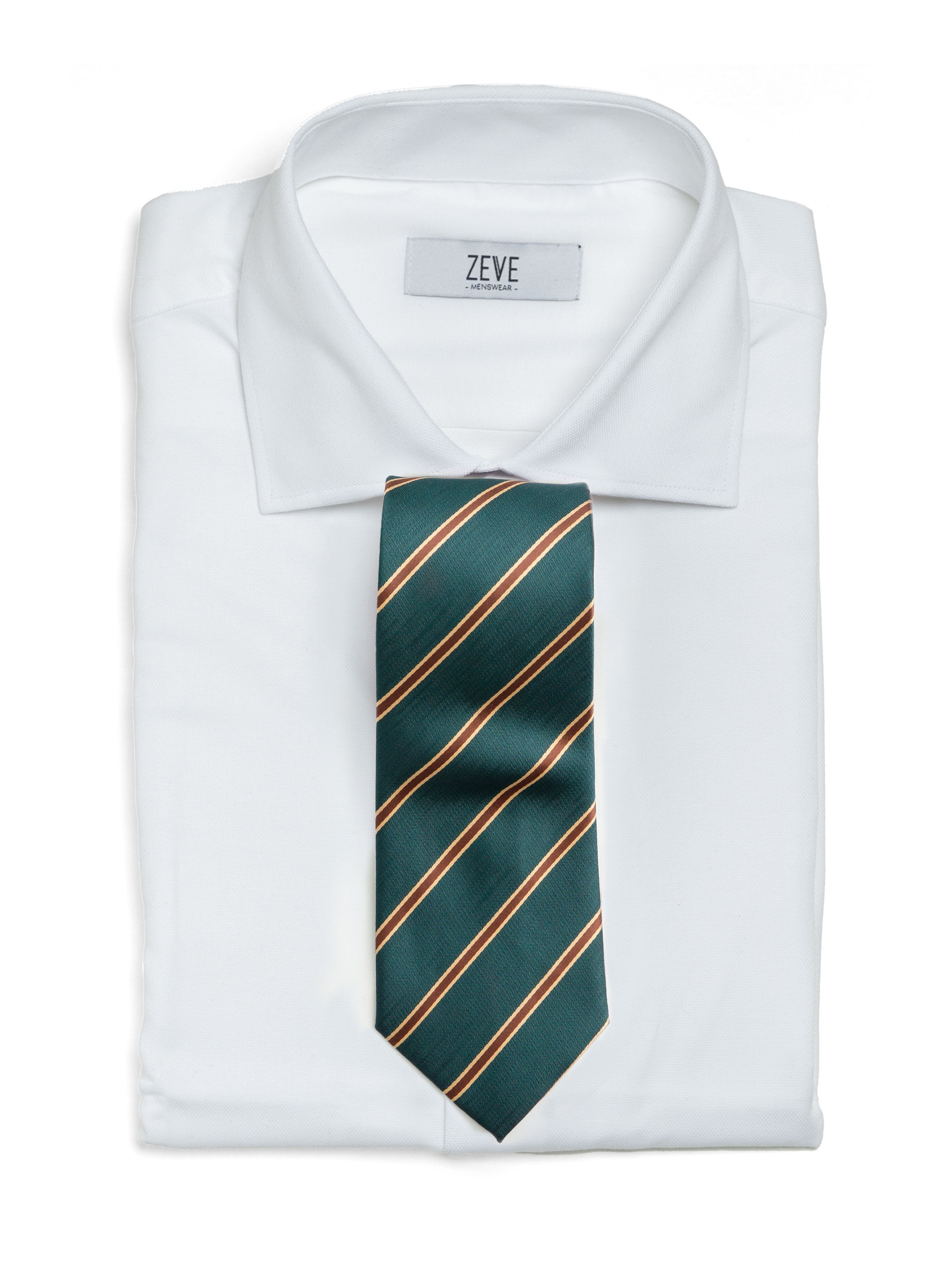 Stripes Tie - Emerald Green With Brown Line