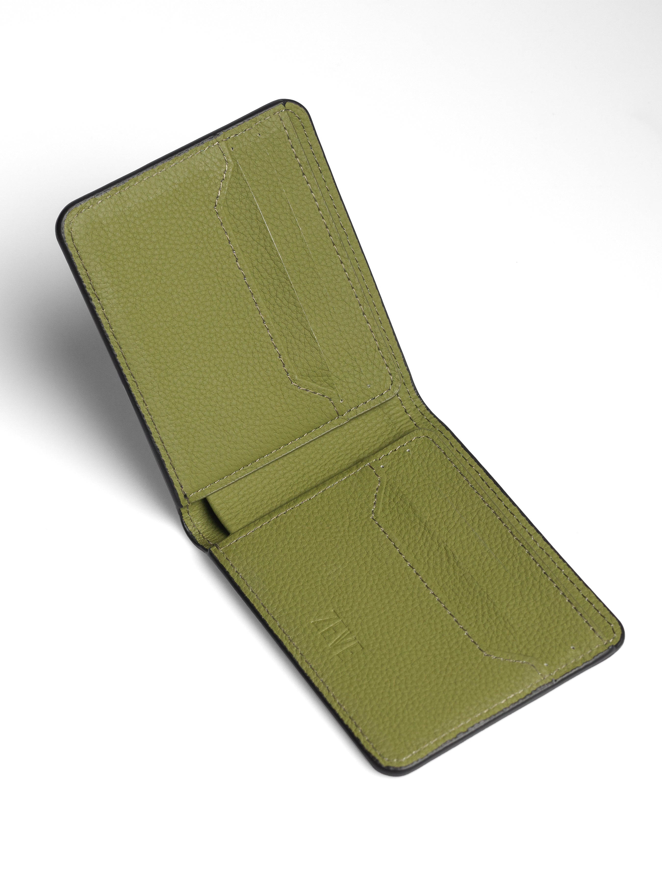 Artemis Croco Wallet - Black and Olive Green Leather