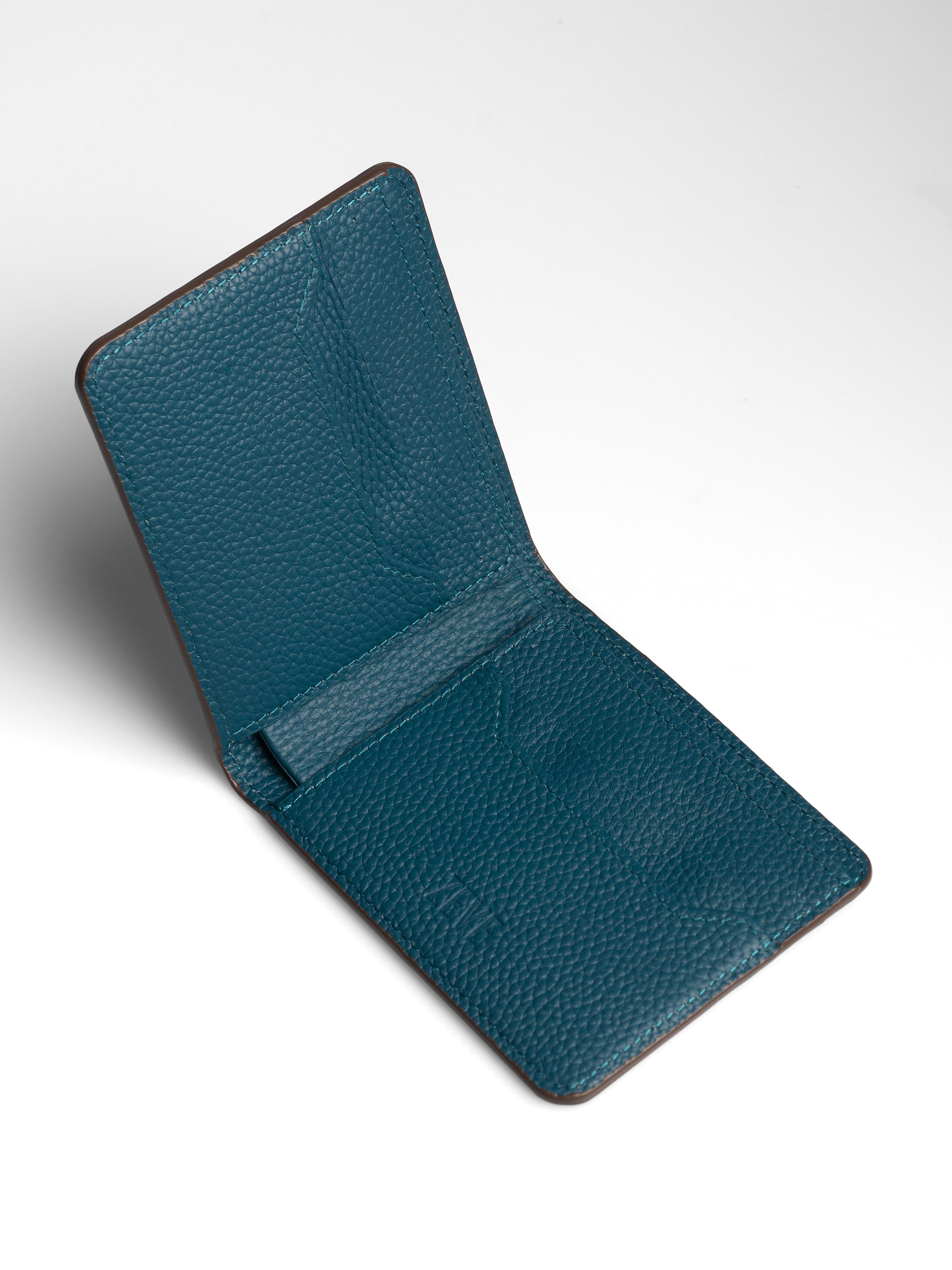 Artemis Croco Wallet - Coffee and Dark Turquoise Leather