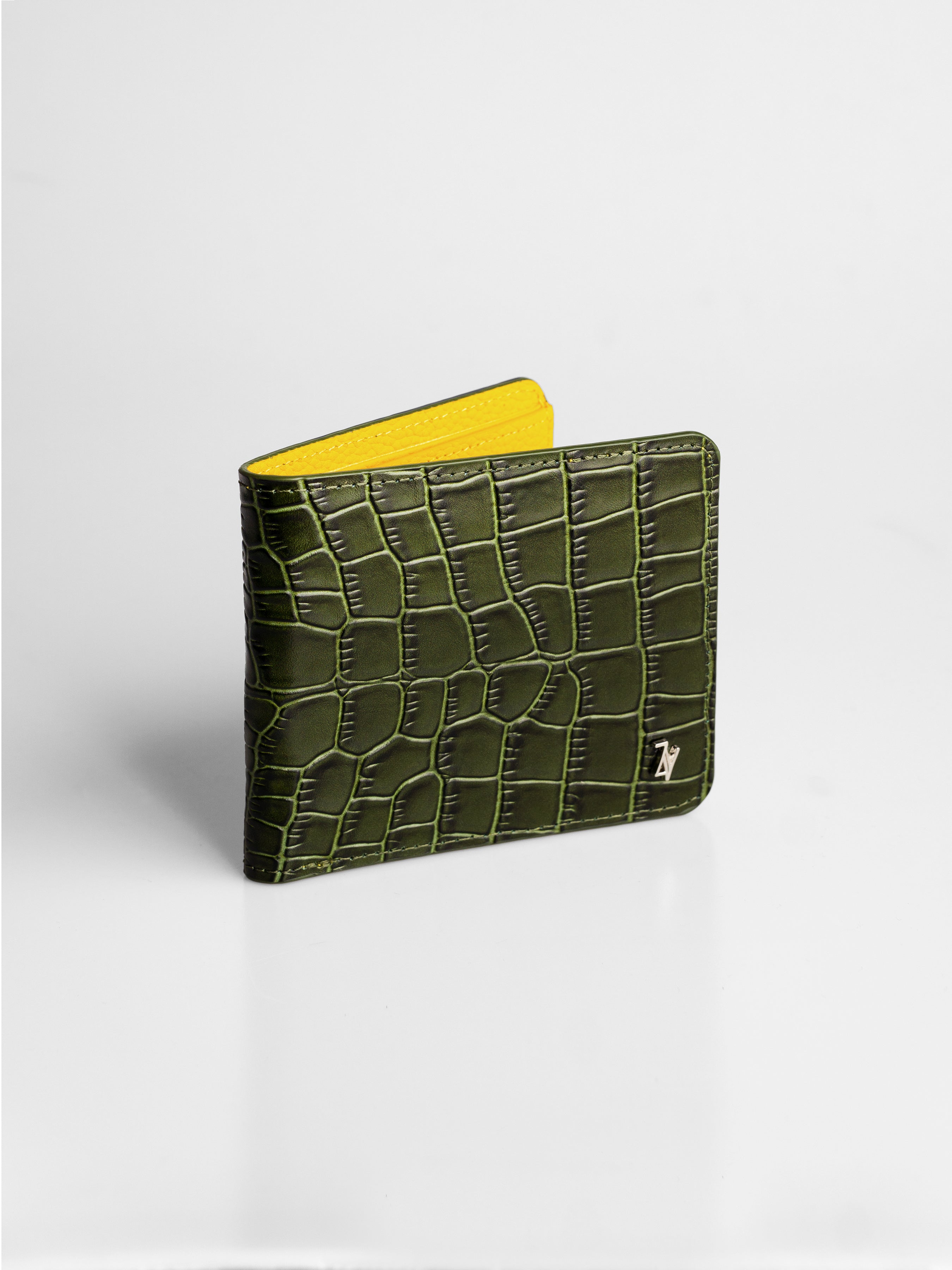 Artemis Croco Wallet - Moss Green and Yellow Leather