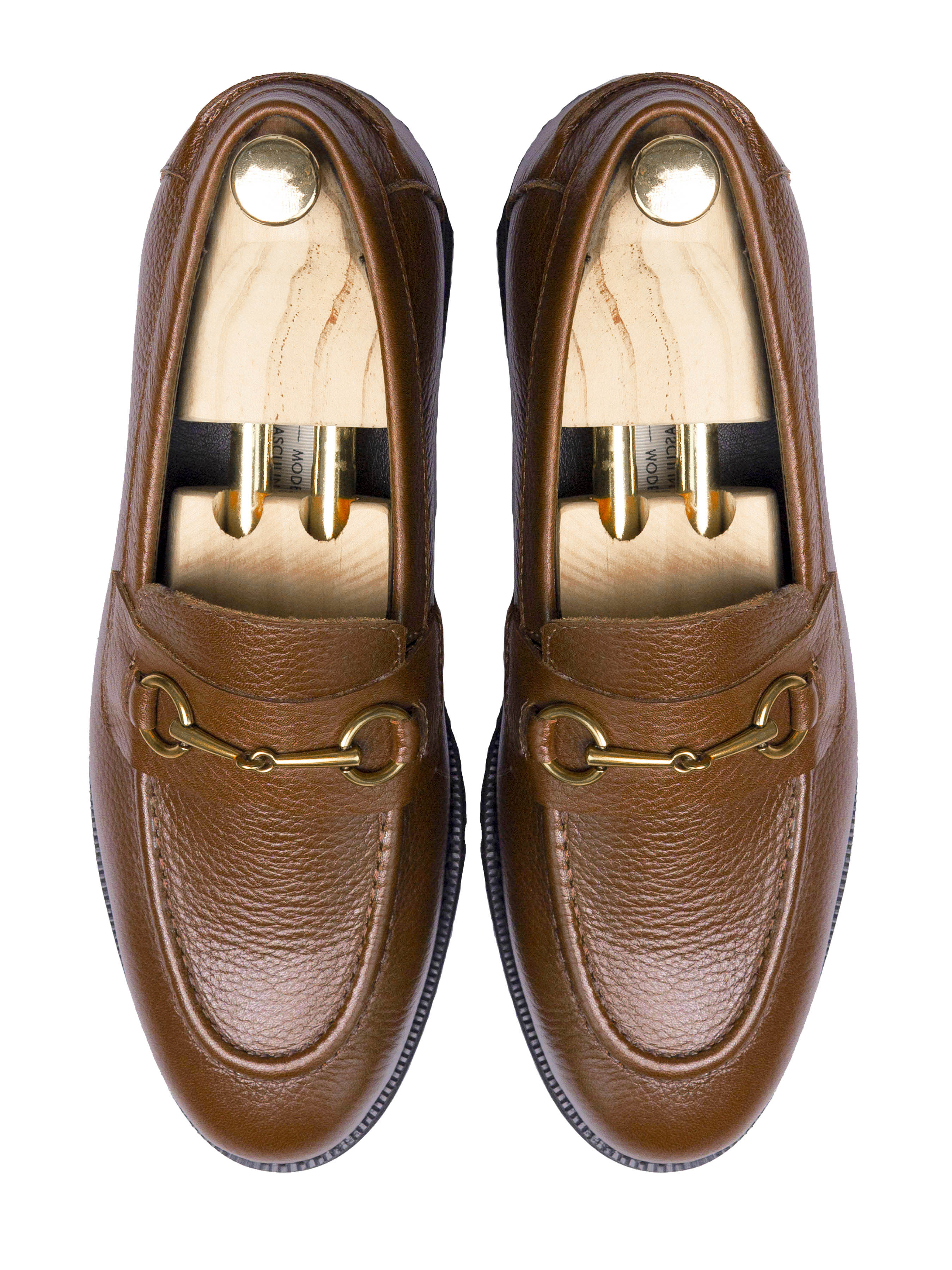 Penny Loafer Horsebit Buckle - Tobacco Brown Pebble Grain Leather (Crepe Sole) - Zeve Shoes