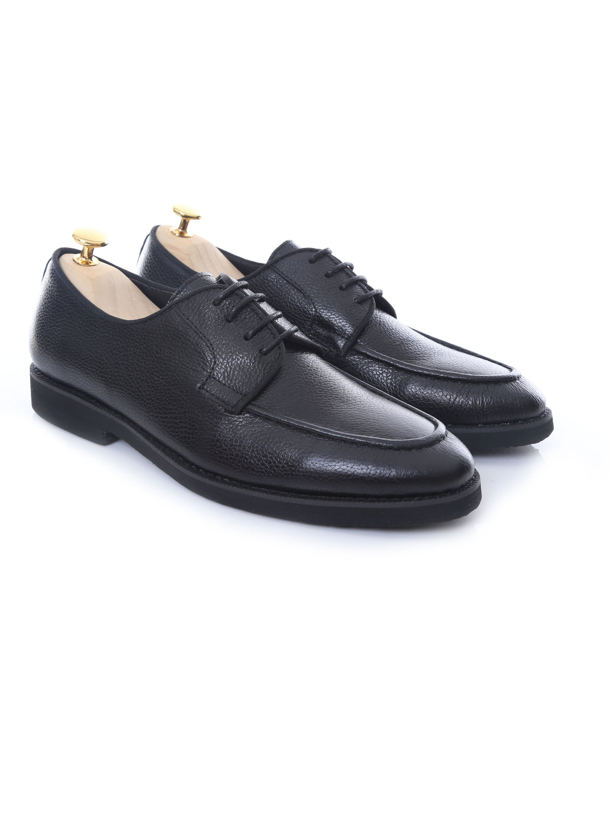 Blucher Lace Up - Black Pebble Grain Leather (Crepe Sole) | Zeve Shoes
