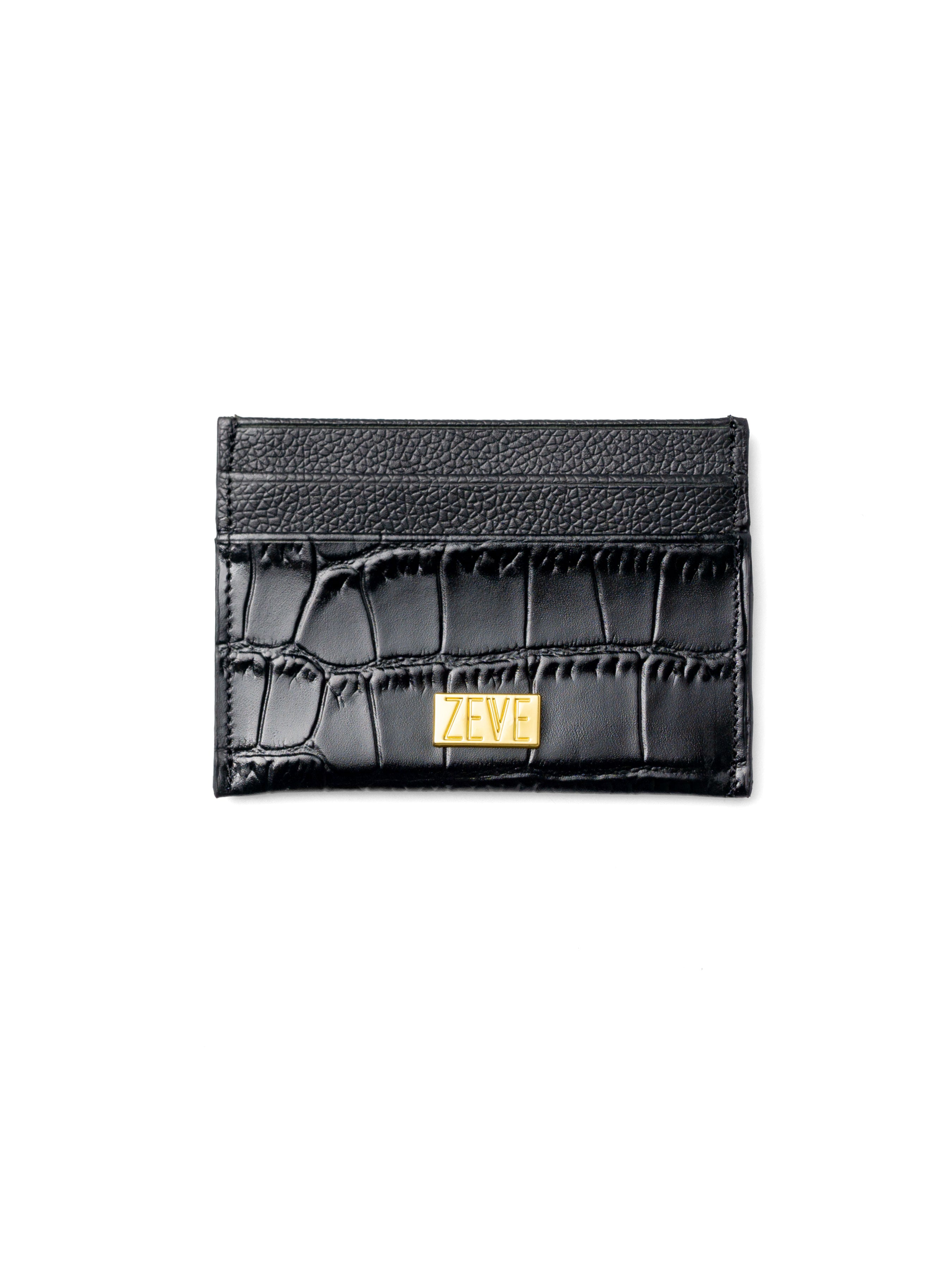 Card Holder - Black Matte Croco Leather - Zeve Shoes