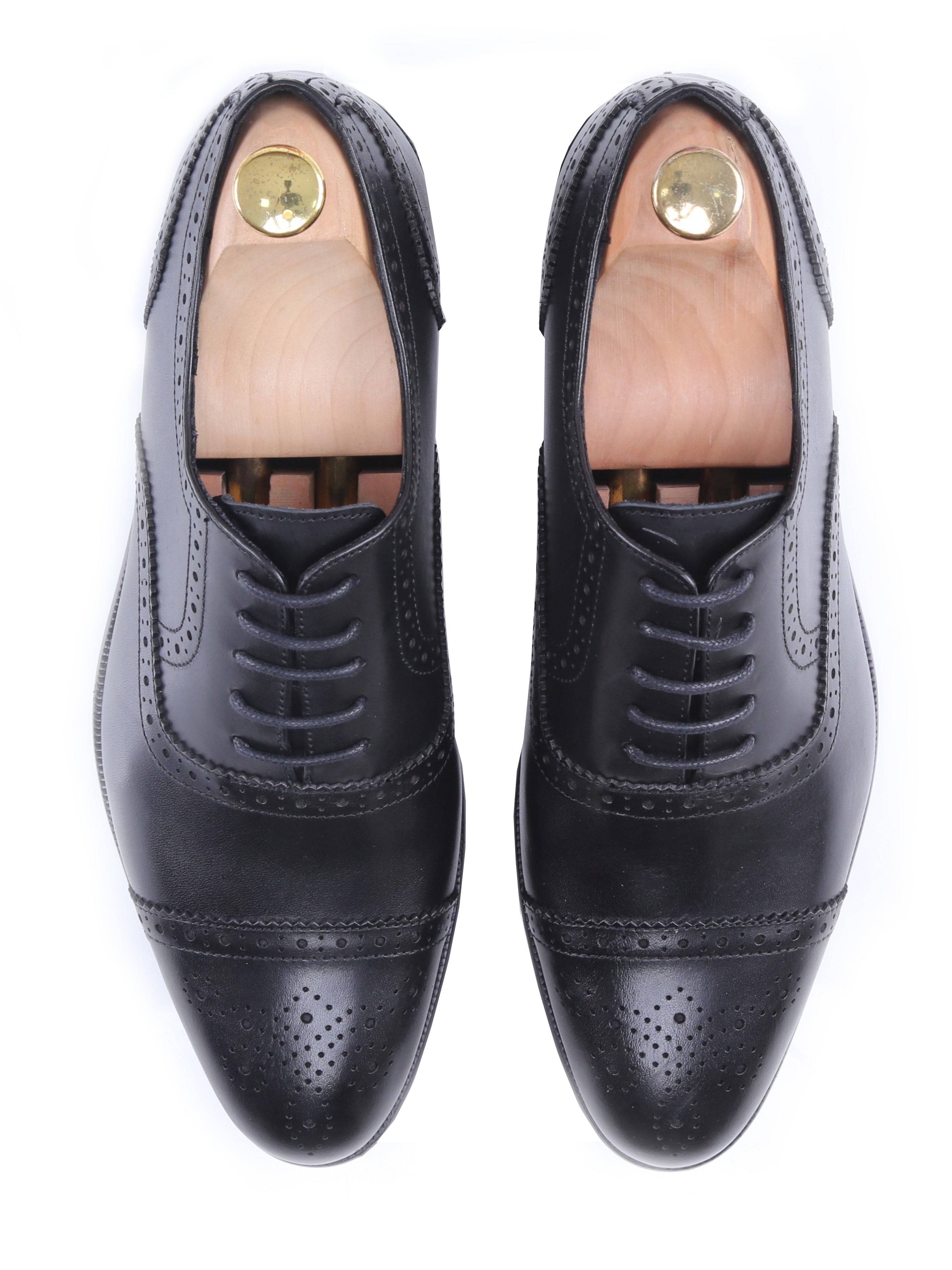 Oxford Cap Toe - Black Semi Brogue Lace Up - Zeve Shoes