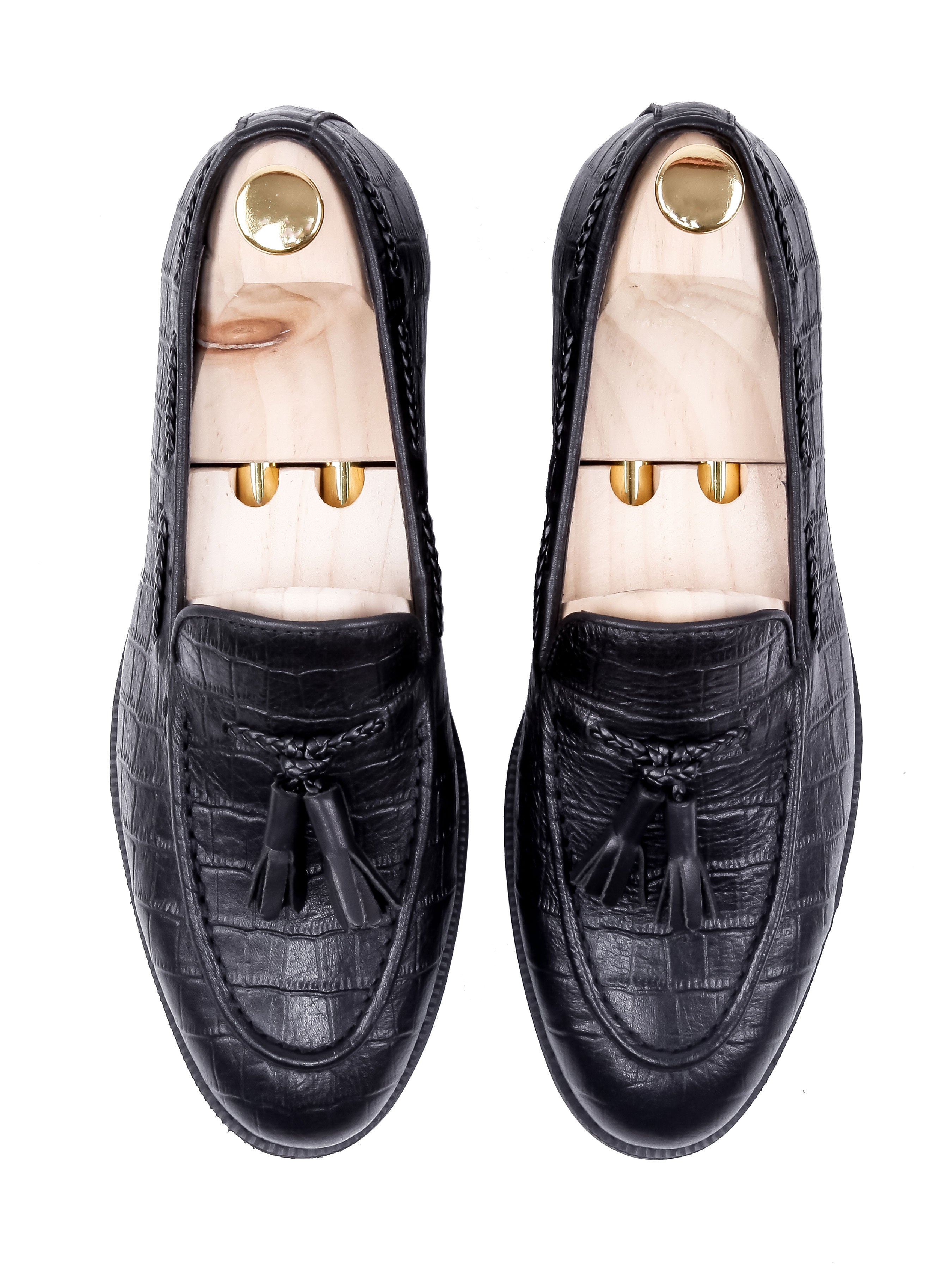 Tassel Loafer - Black Croco Leather (Crepe Sole) - Zeve Shoes