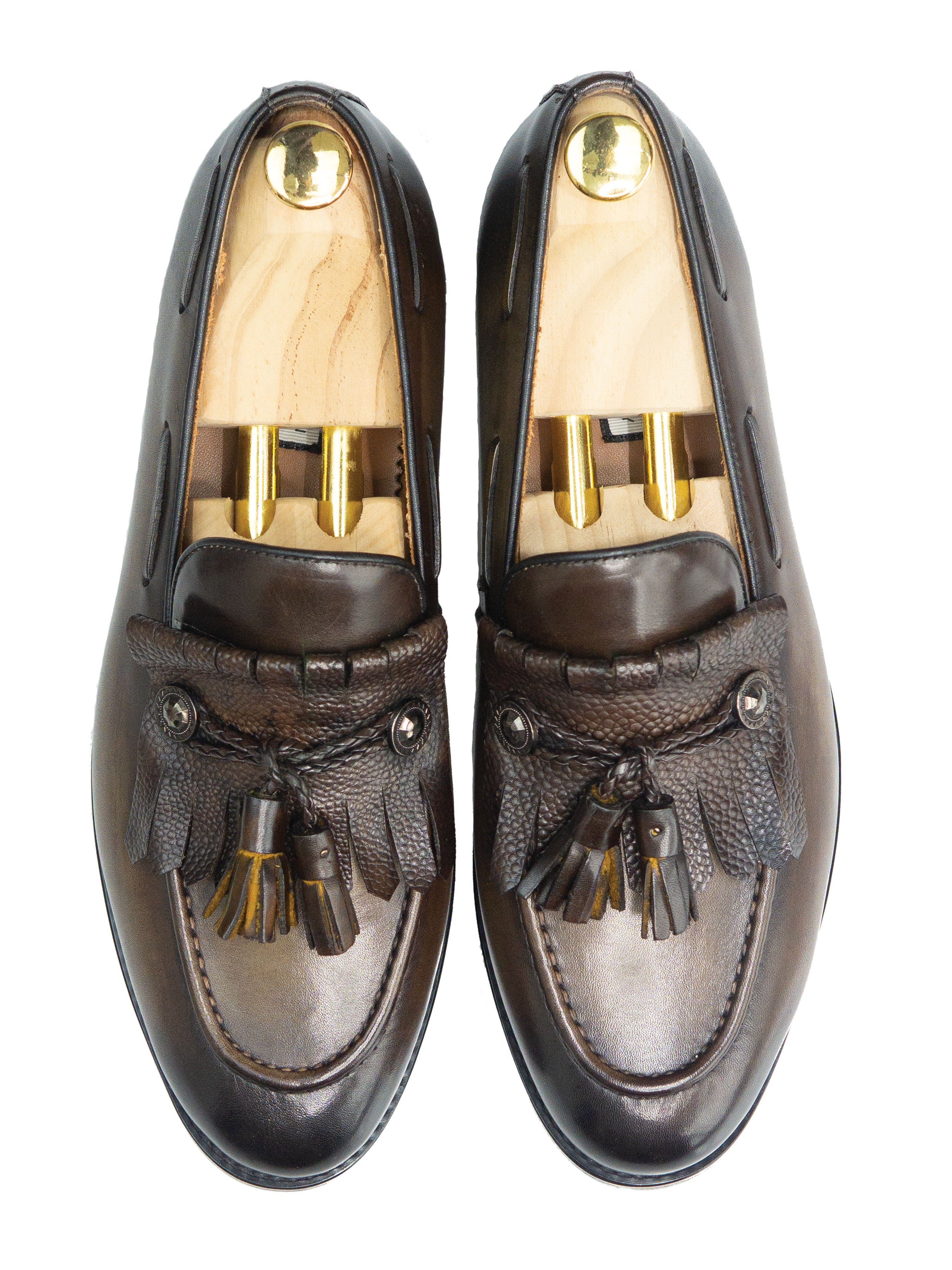 Fringe Ribbon Loafer - Khakis with Tassel (Hand Painted Patina) - Zeve Shoes