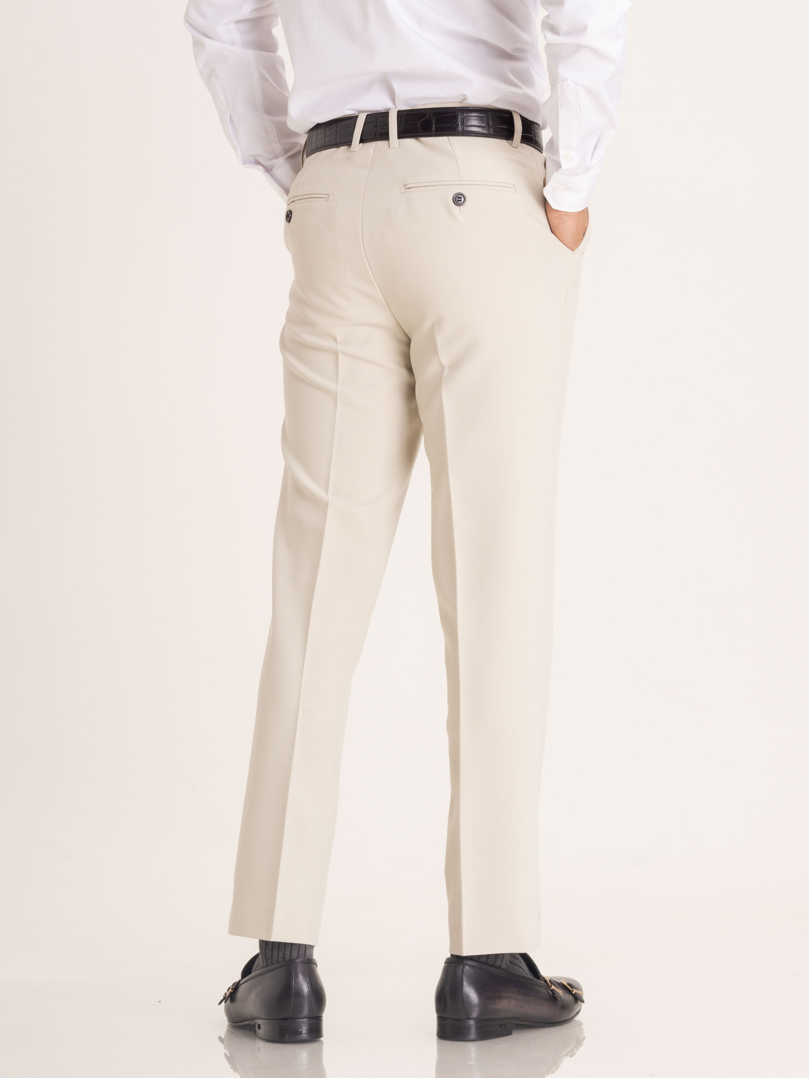 Trousers With Belt Loop - Sand White Plain (Stretchable) - Zeve Shoes