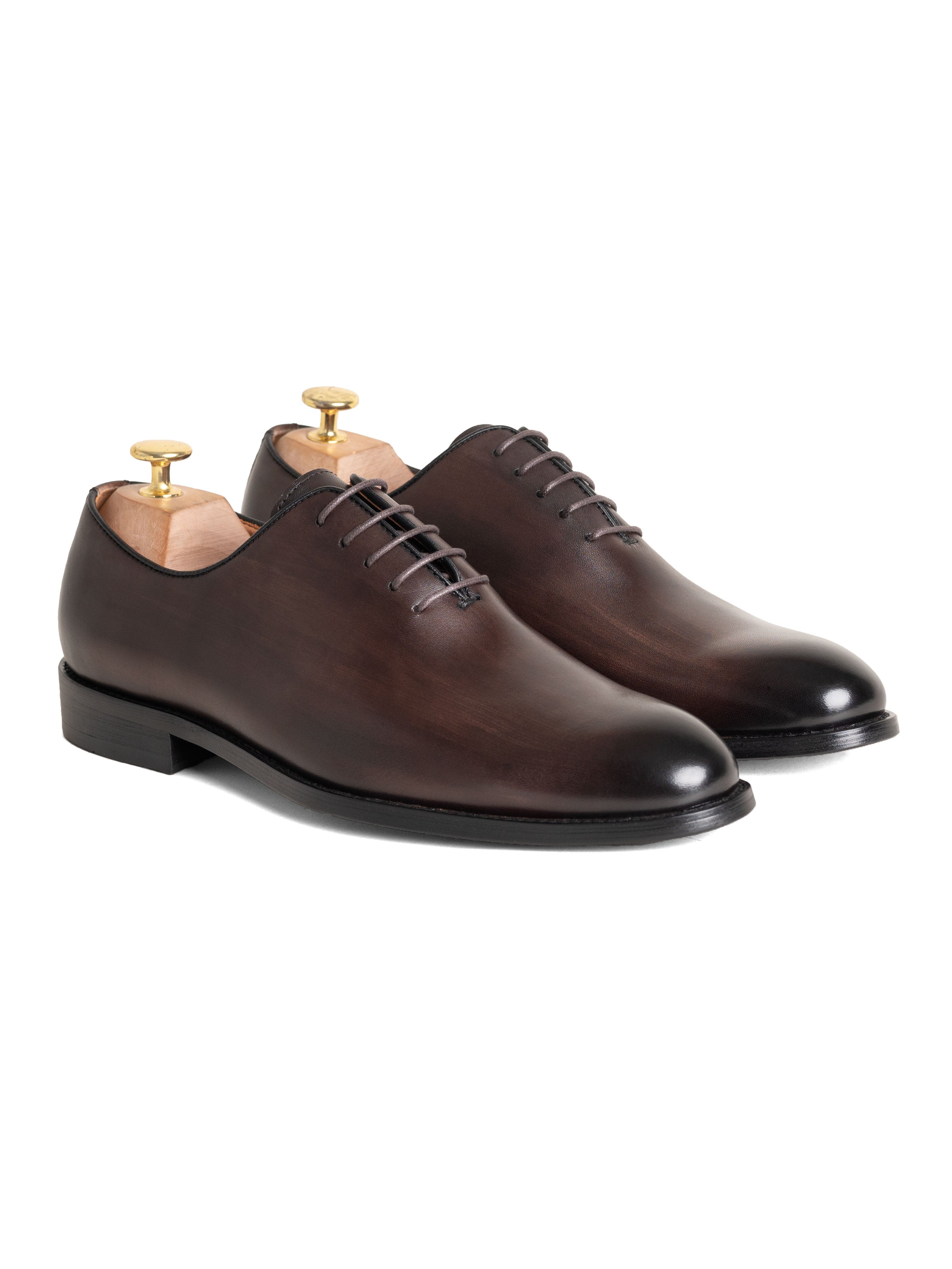 Wholecut Oxford  - Dark Brown Lace up (Hand Painted Patina) - Zeve Shoes