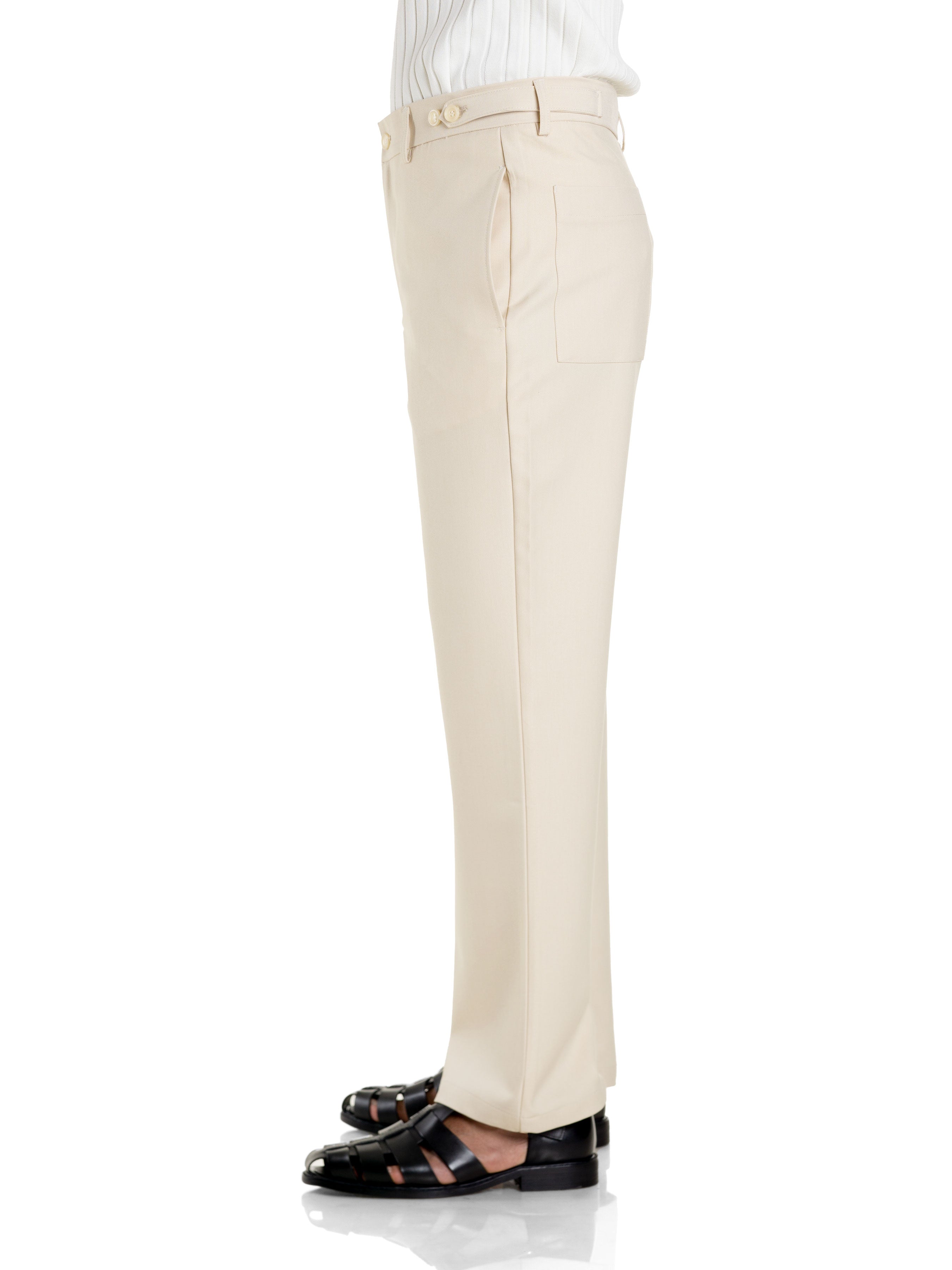 Trousers Belt Loop With Side Adjusters - Cream (Straight Cut) - Zeve Shoes