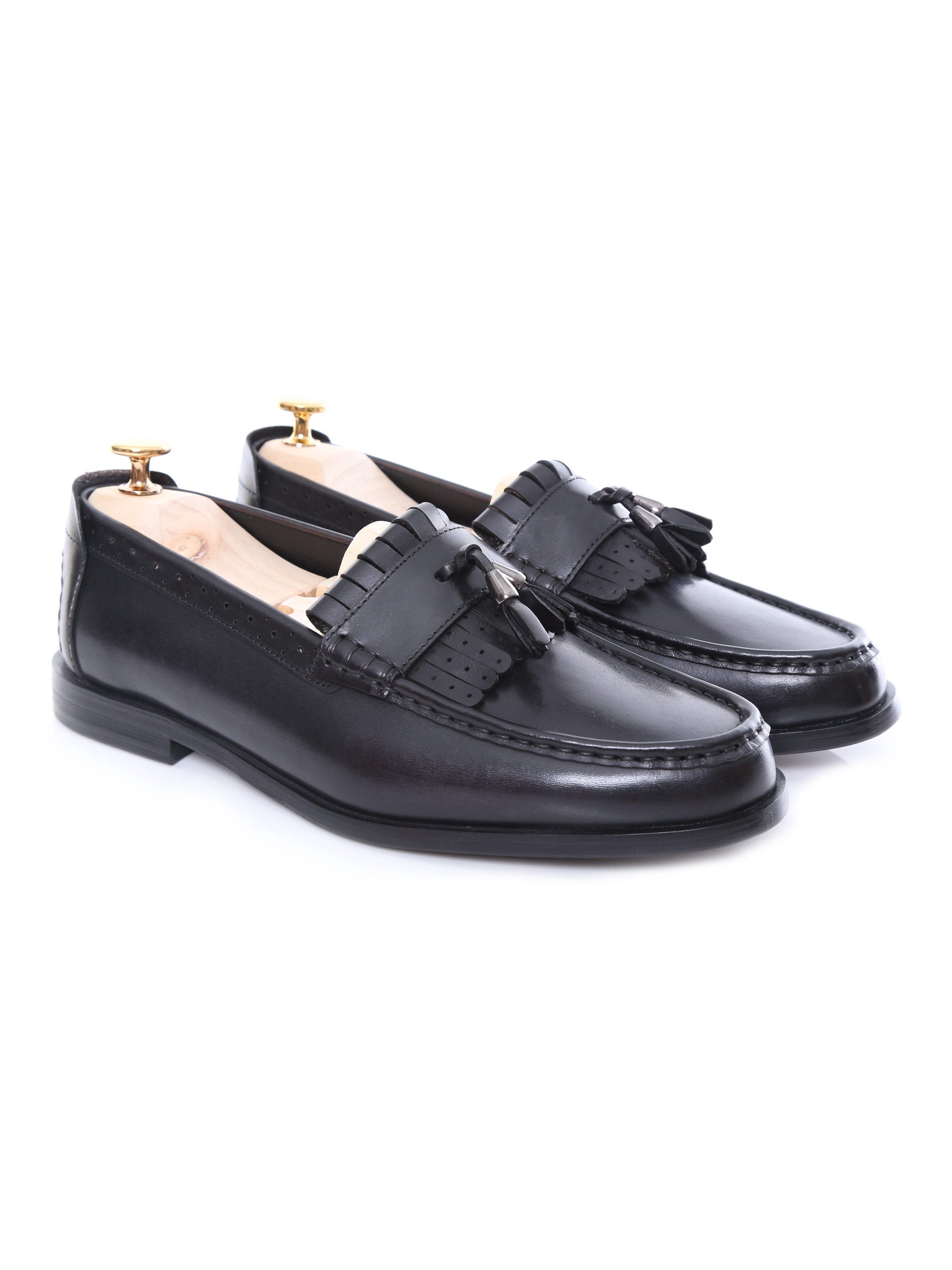 Fringe Classic Loafer - Black Grey with Tassel (Hand Painted Patina) - Zeve Shoes