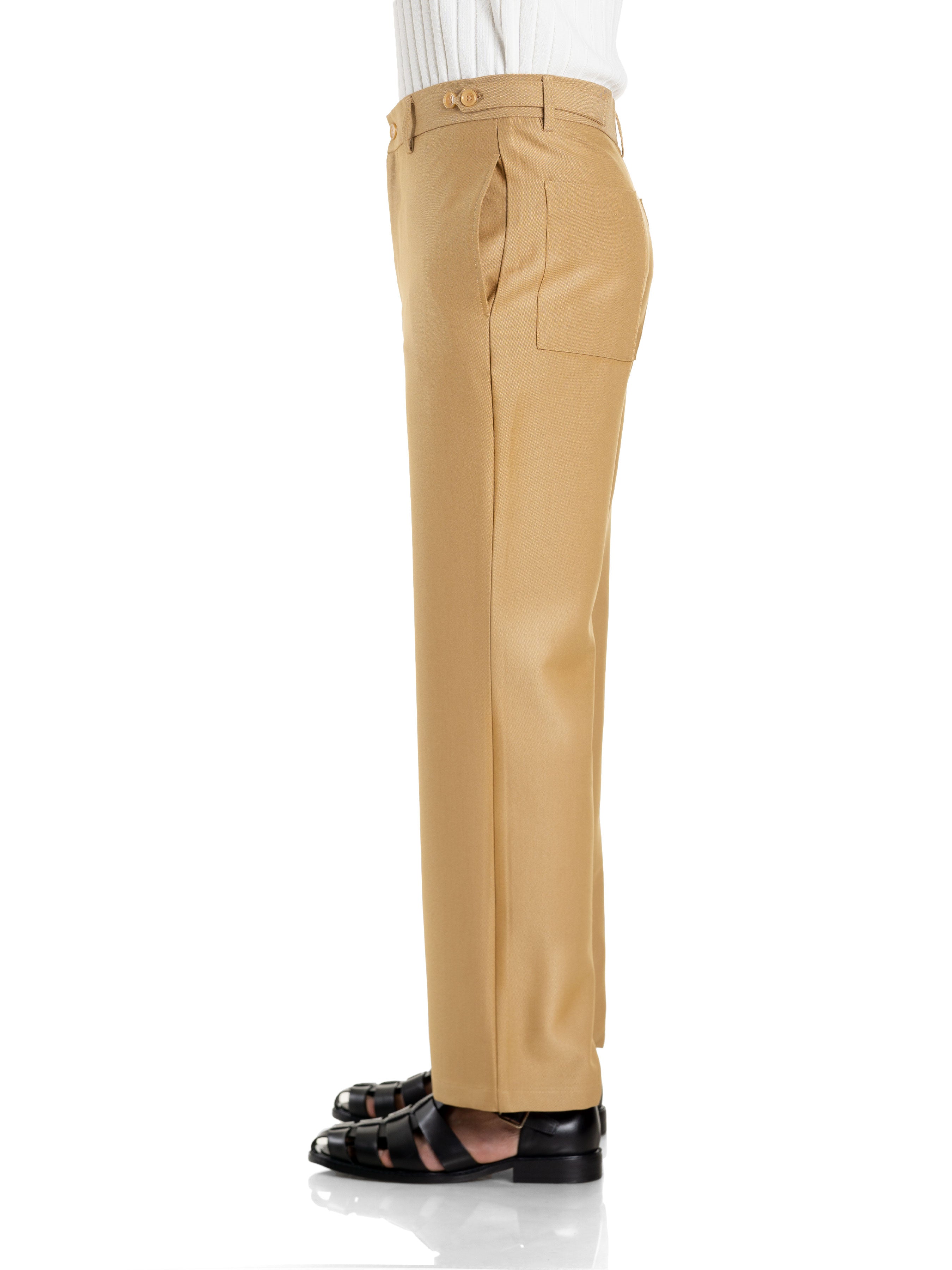 Trousers Belt Loop With Side Adjusters - Wheat (Straight Cut) - Zeve Shoes