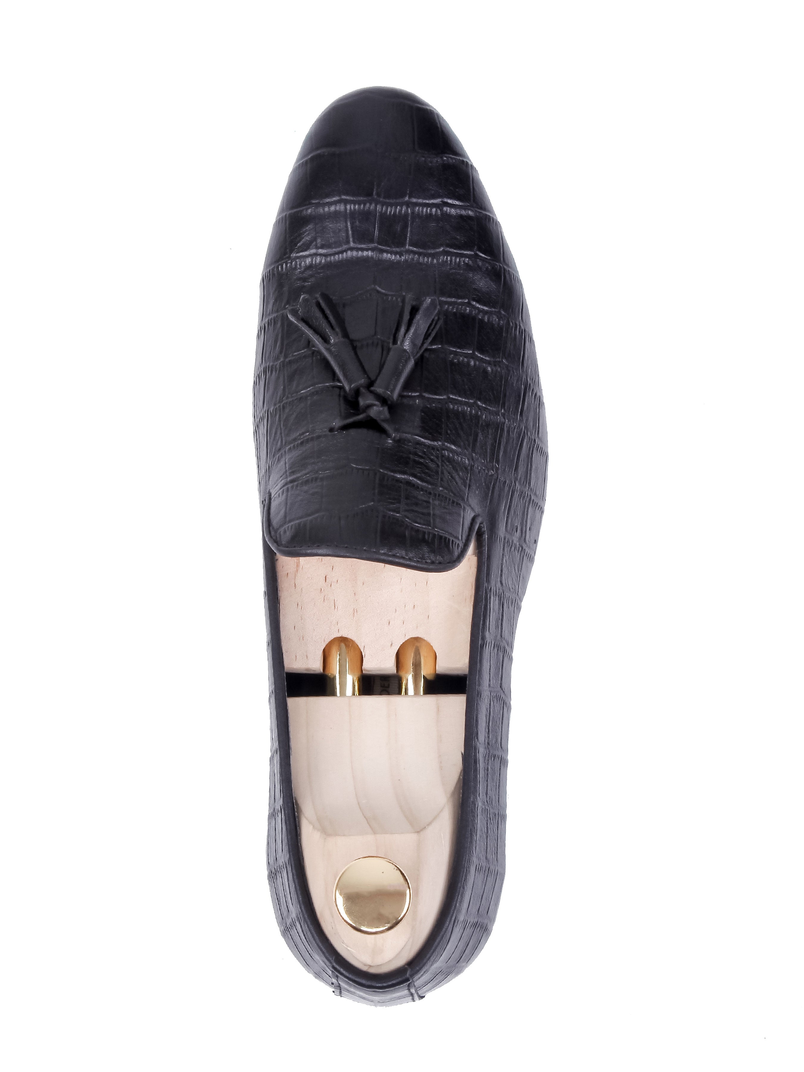 Loafer Slipper - Black Croco Leather - Zeve Shoes