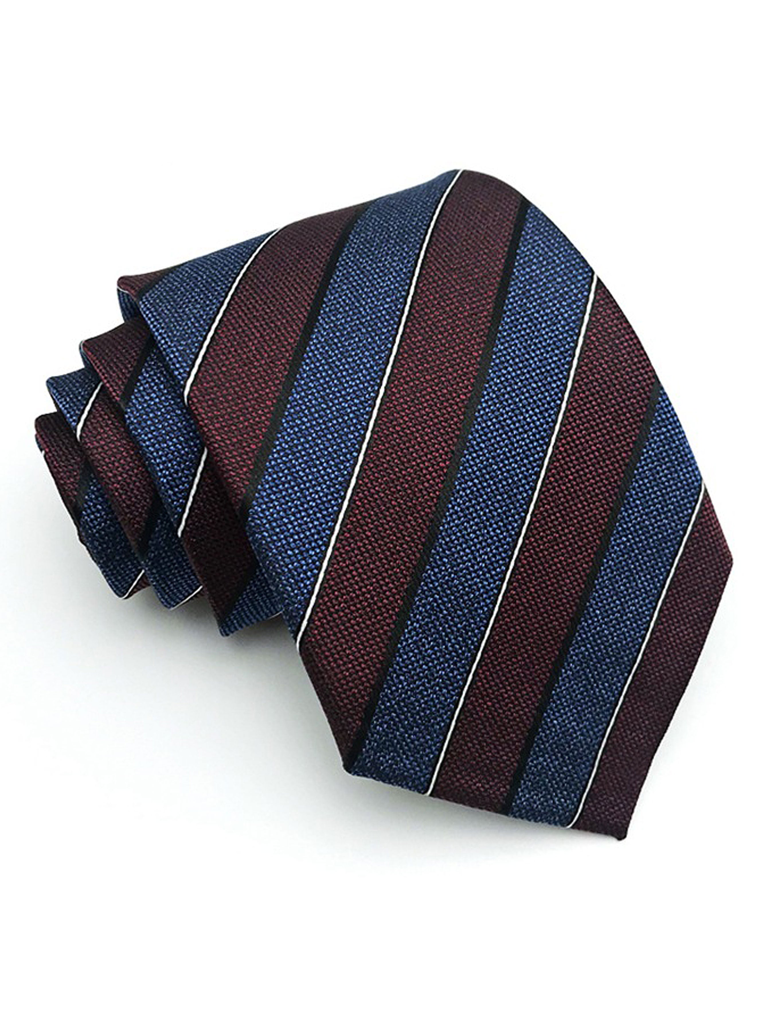 Awning Stripe Tie - Navy Blue with Maroon Line - Zeve Shoes