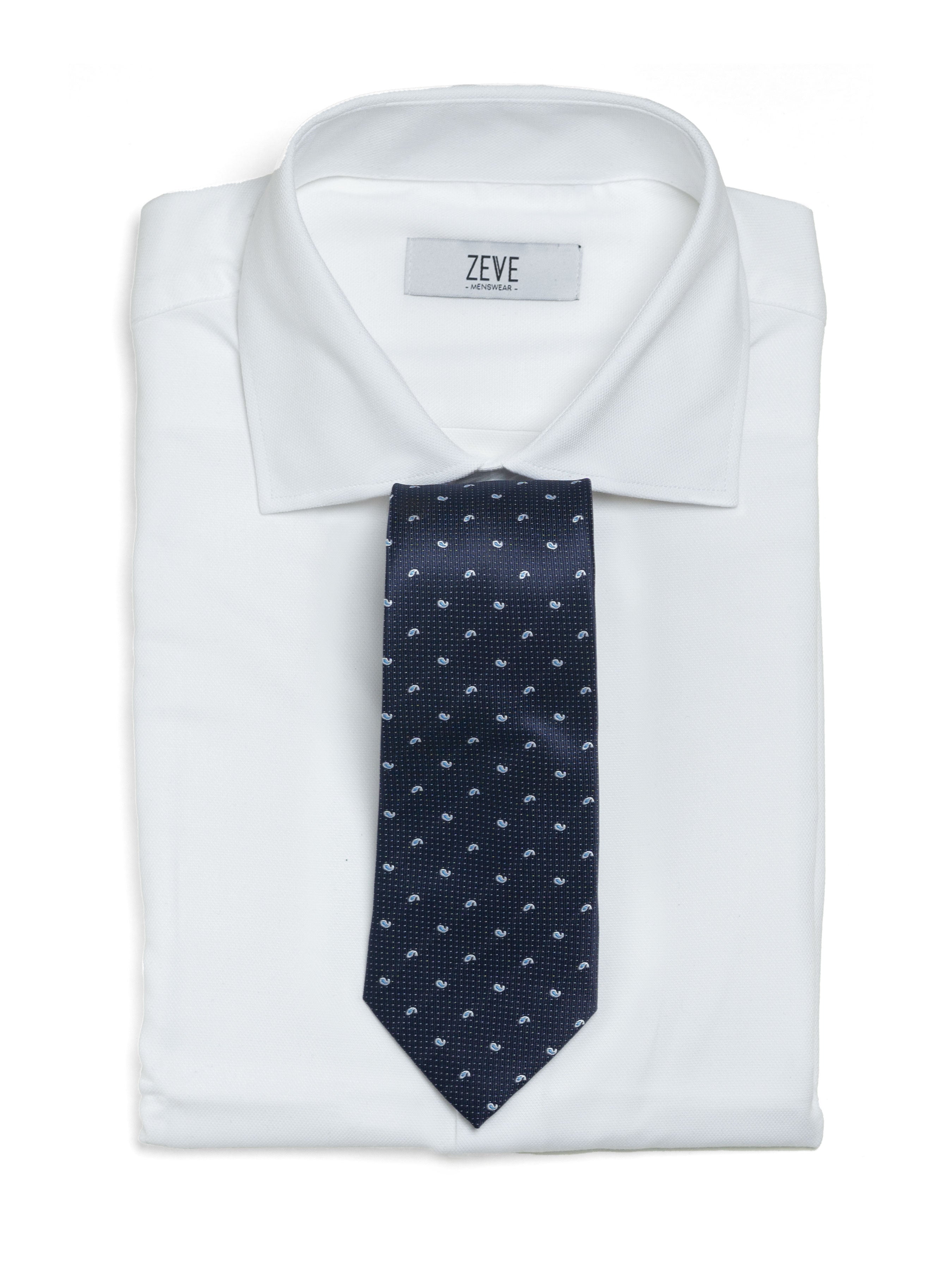 Budding Paisley Tie - Navy Blue with White Dot - Zeve Shoes
