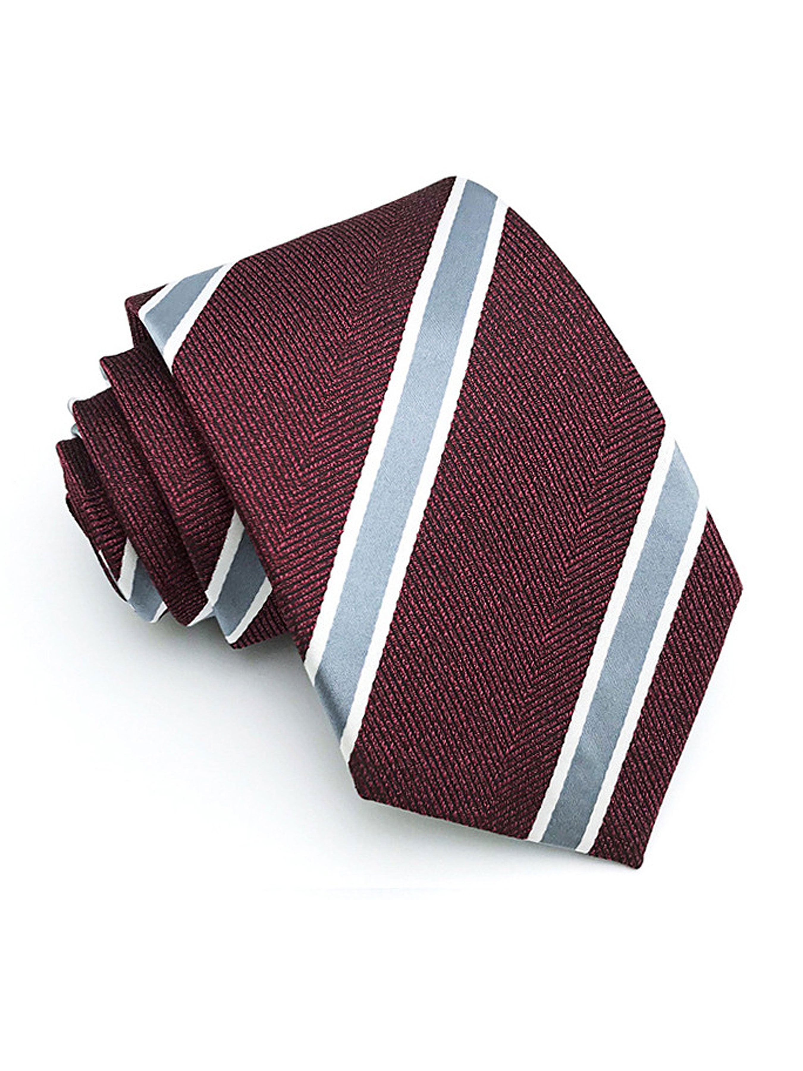 Stripes Tie - Red Burgundy with Grey Line - Zeve Shoes