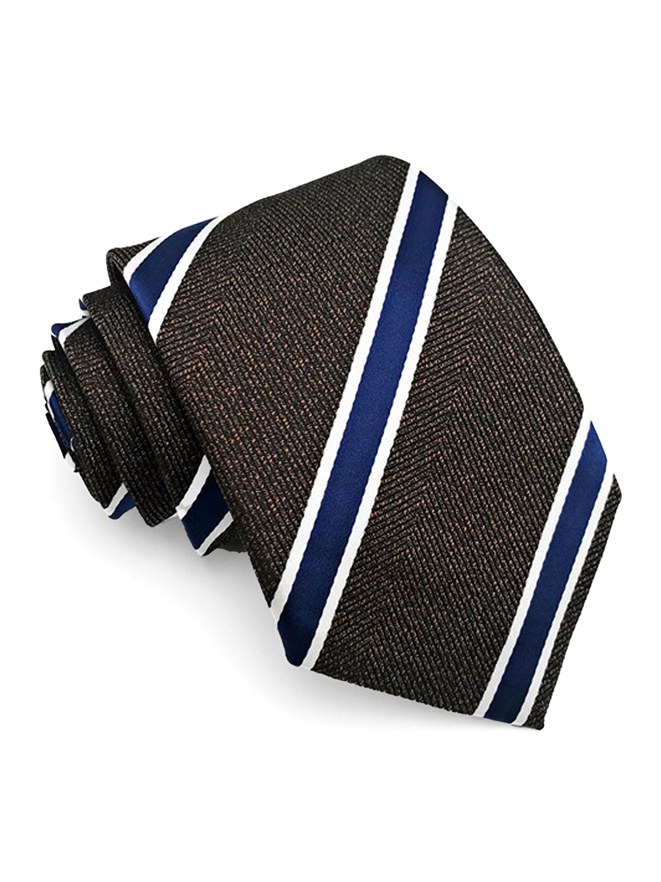 Stripes Tie - Dark Brown With Blue Line - Zeve Shoes