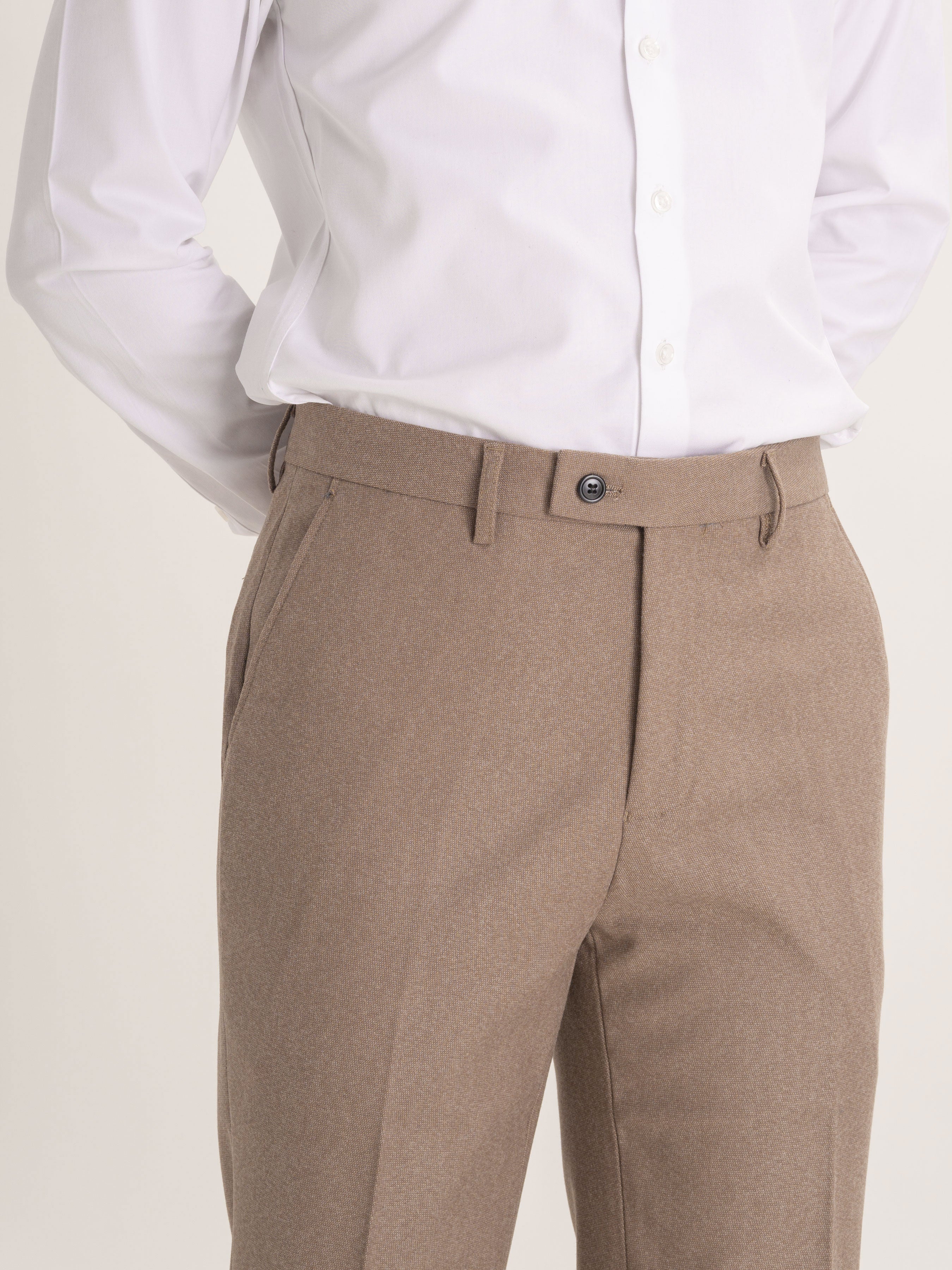 Trousers With Belt Loop - Light Brown Plain (Stretchable) - Zeve Shoes