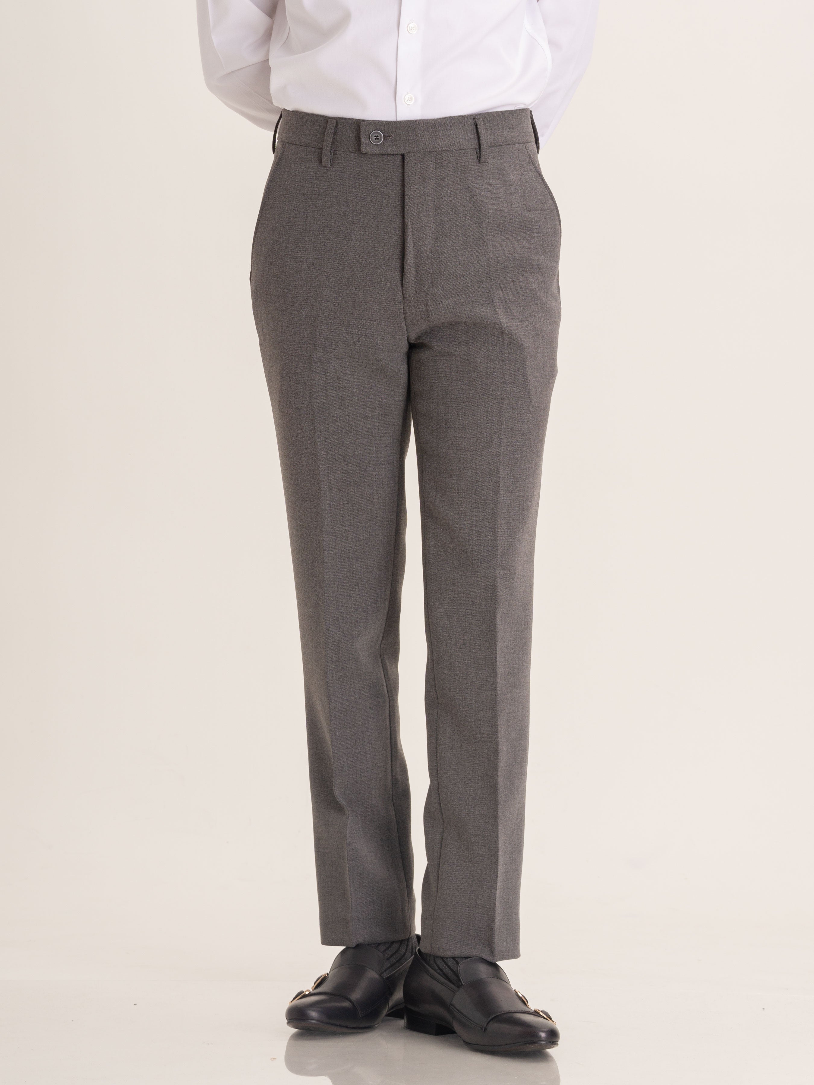 Trousers With Belt Loop - Grey Plain (Stretchable) - Zeve Shoes
