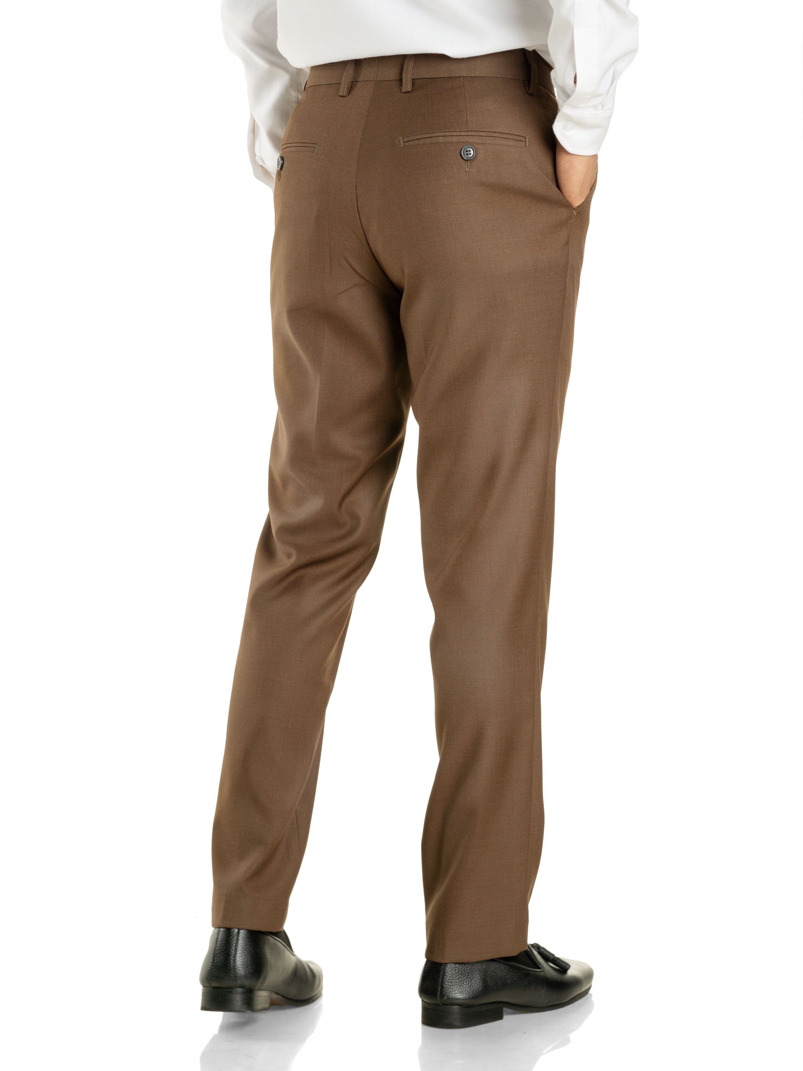 Trousers With Belt Loop - Mocha Brown Plain (Stretchable) - Zeve Shoes