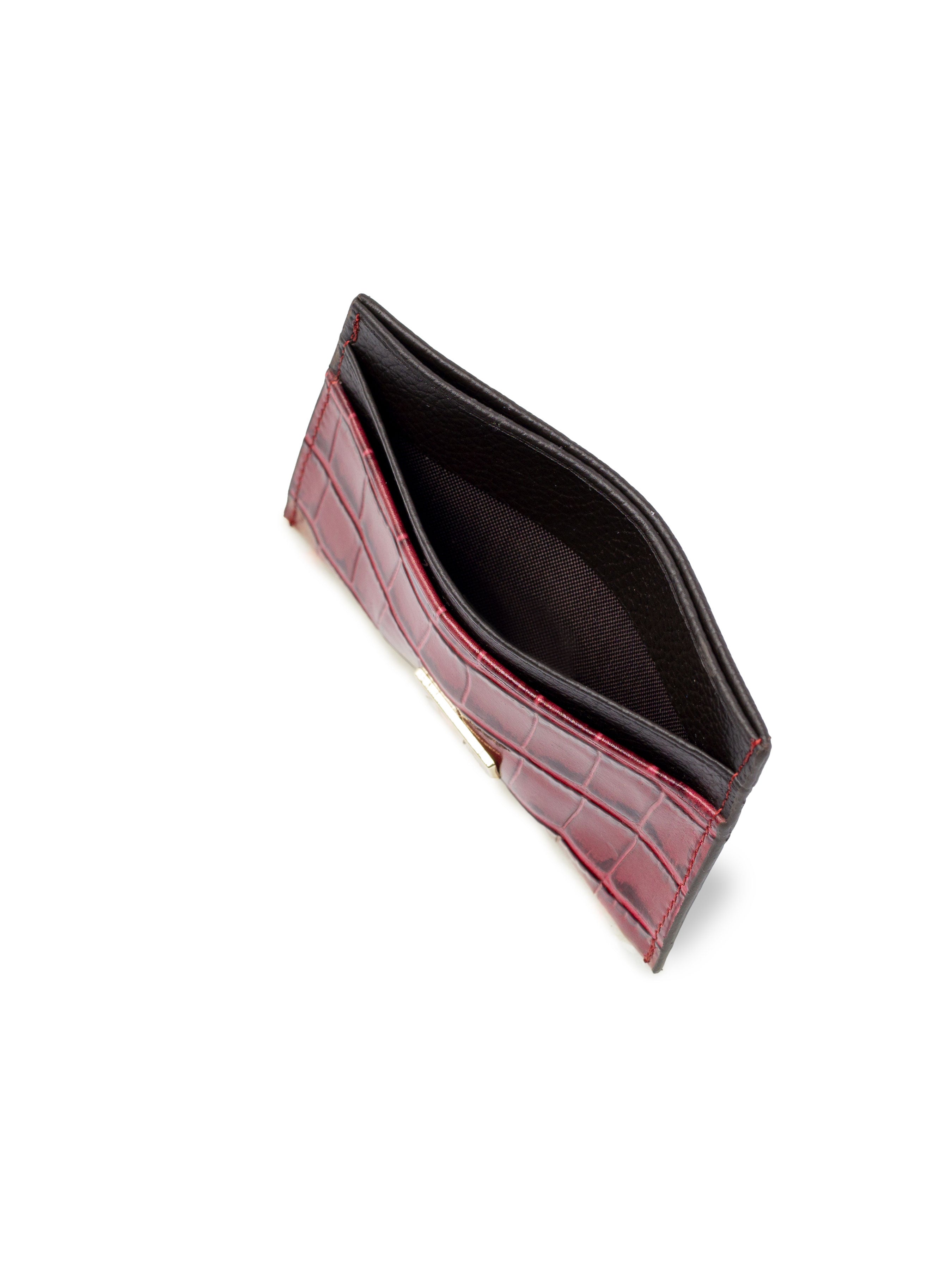 Card Holder - Red Burgundy Polished Croco Leather - Zeve Shoes