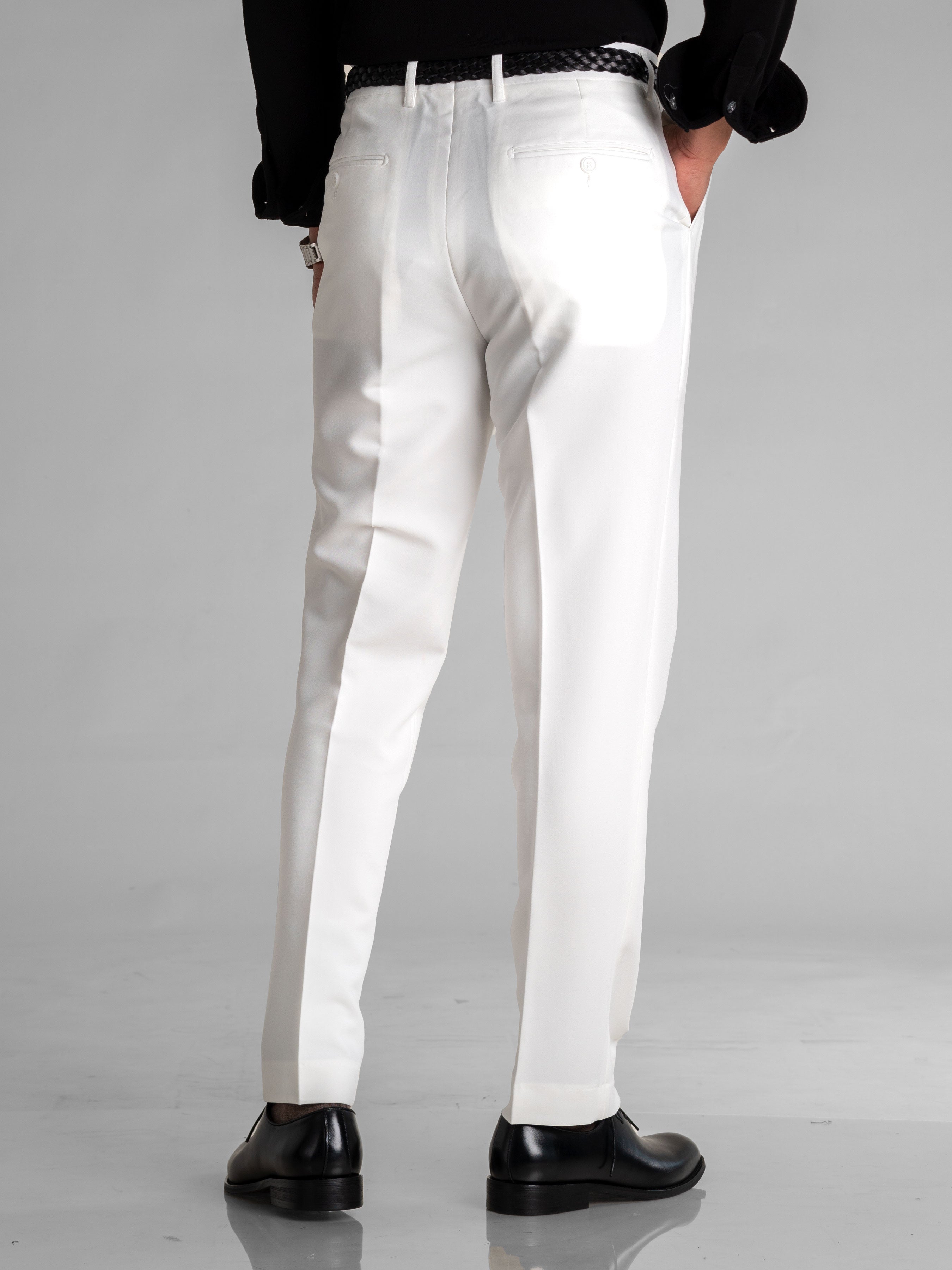 Trousers With Belt Loop - Pure White (Stretchable) - Zeve Shoes