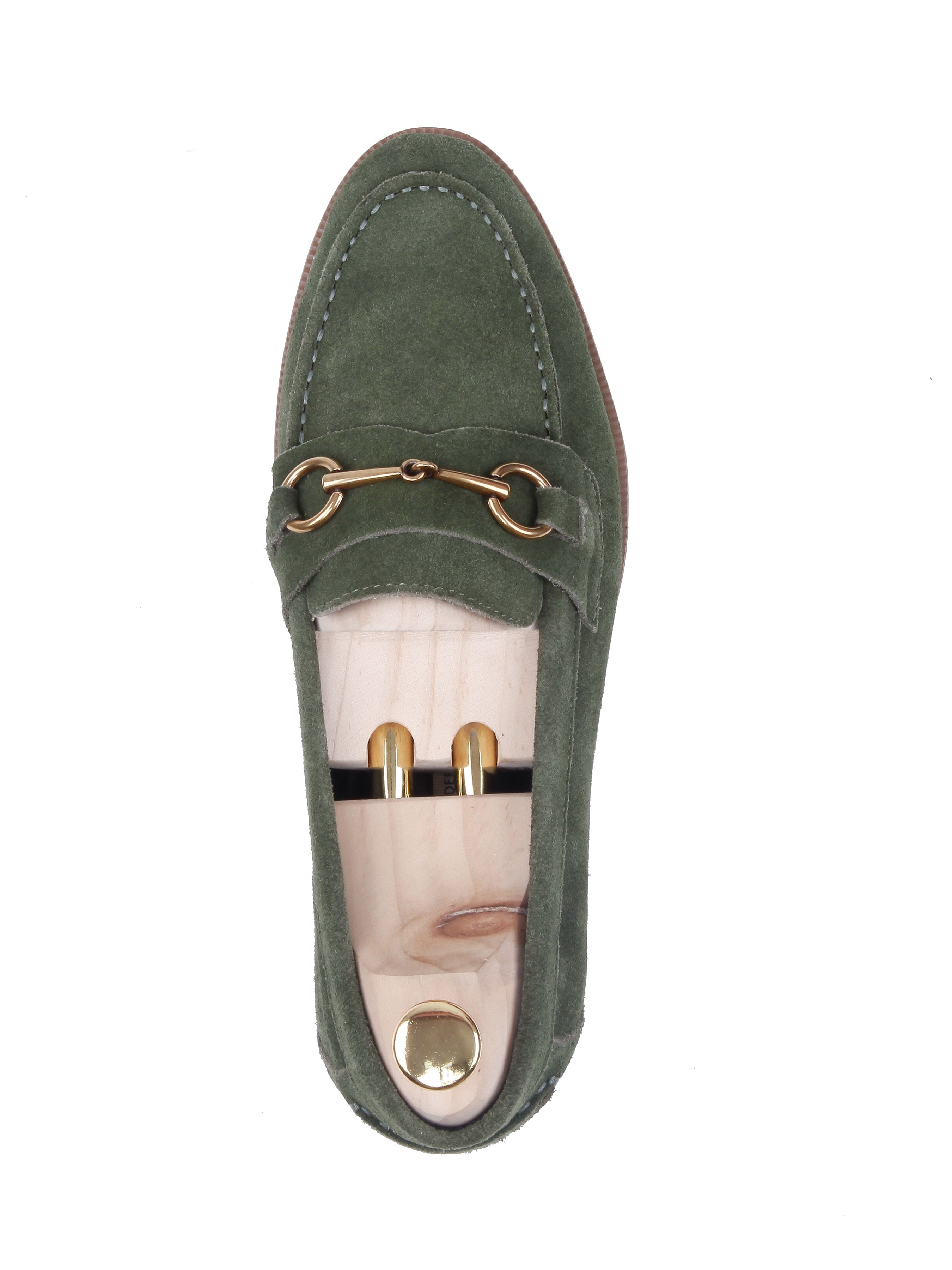 Penny Loafer Horsebit Buckle - Olive Green Suede Leather (Brown Crepe Sole) - Zeve Shoes