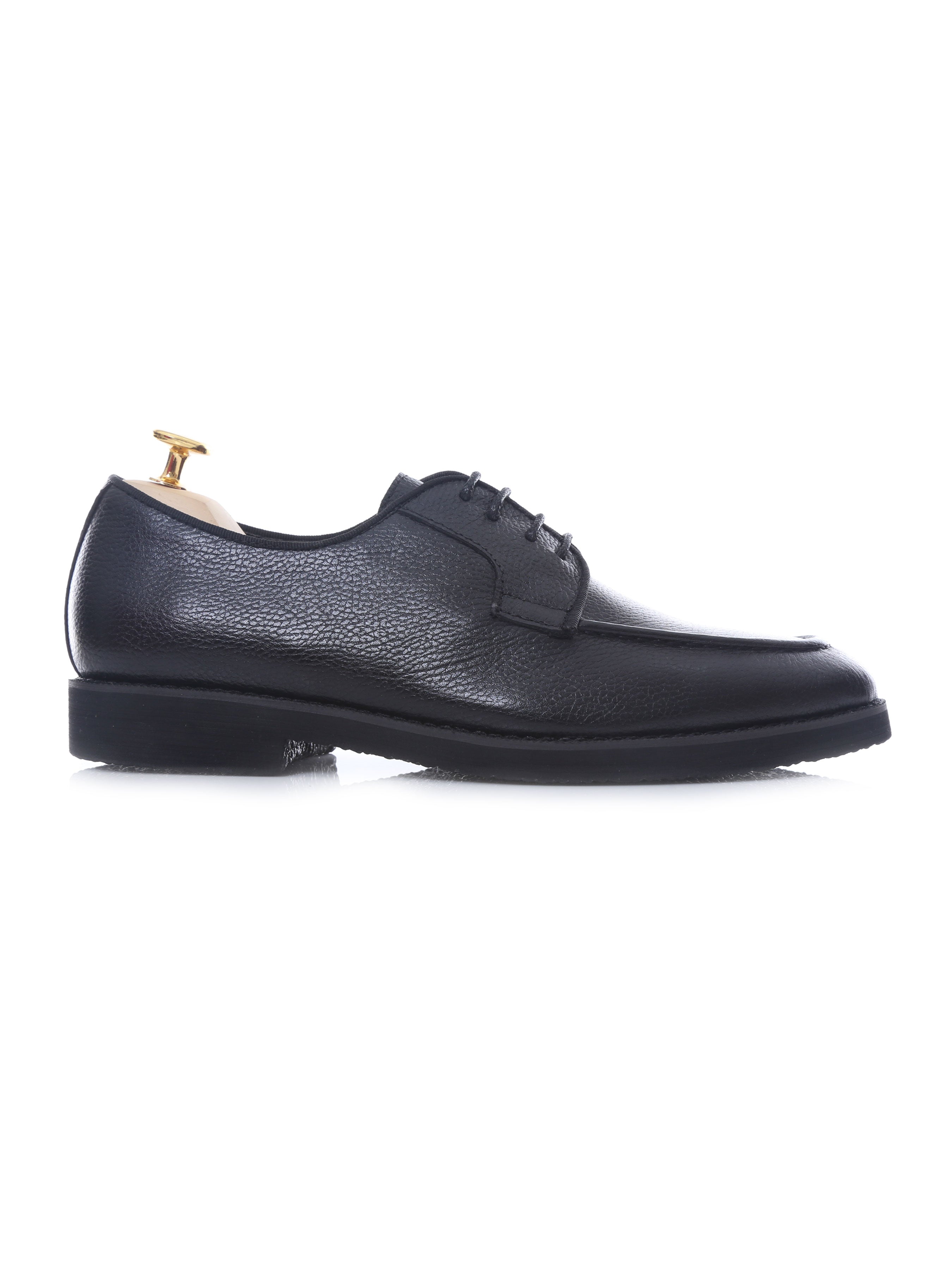 Blucher Lace Up - Black Pebble Grain Leather (Crepe Sole) - Zeve Shoes