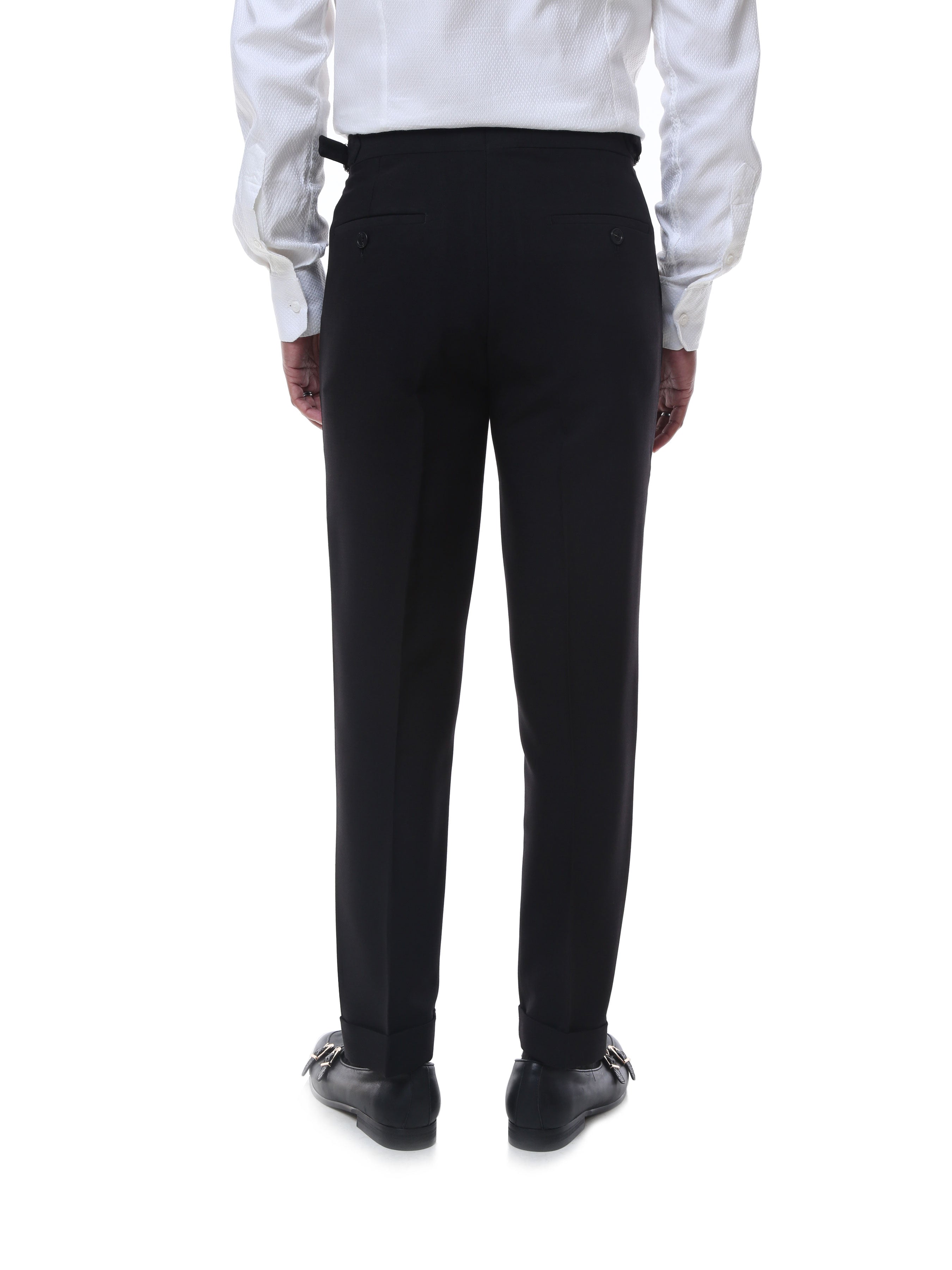 Trousers With Side Adjusters - Black Plain Cuffed (Stretchable) - Zeve Shoes