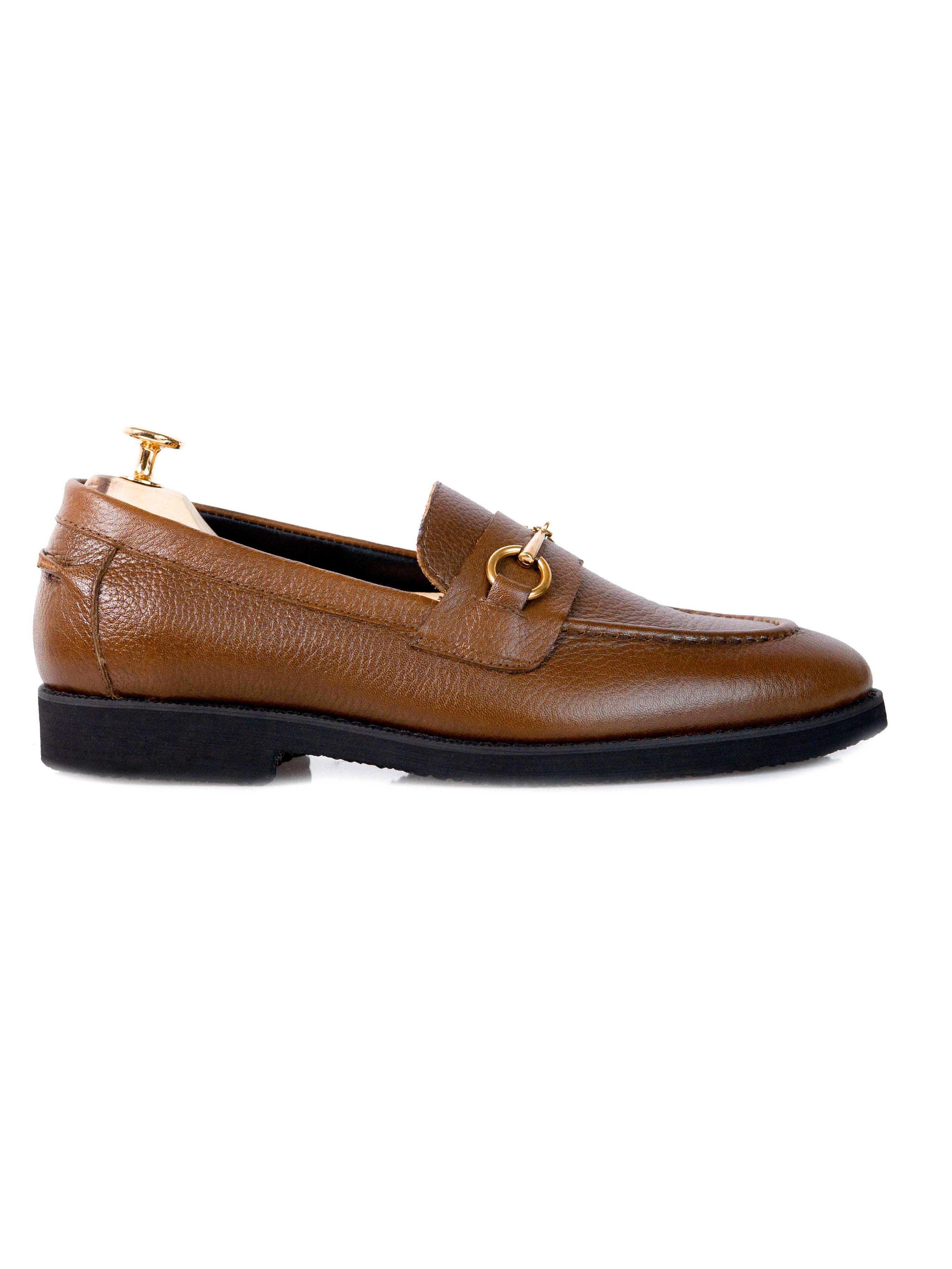 Penny Loafer Horsebit Buckle - Tobacco Brown Pebble Grain Leather (Crepe Sole)