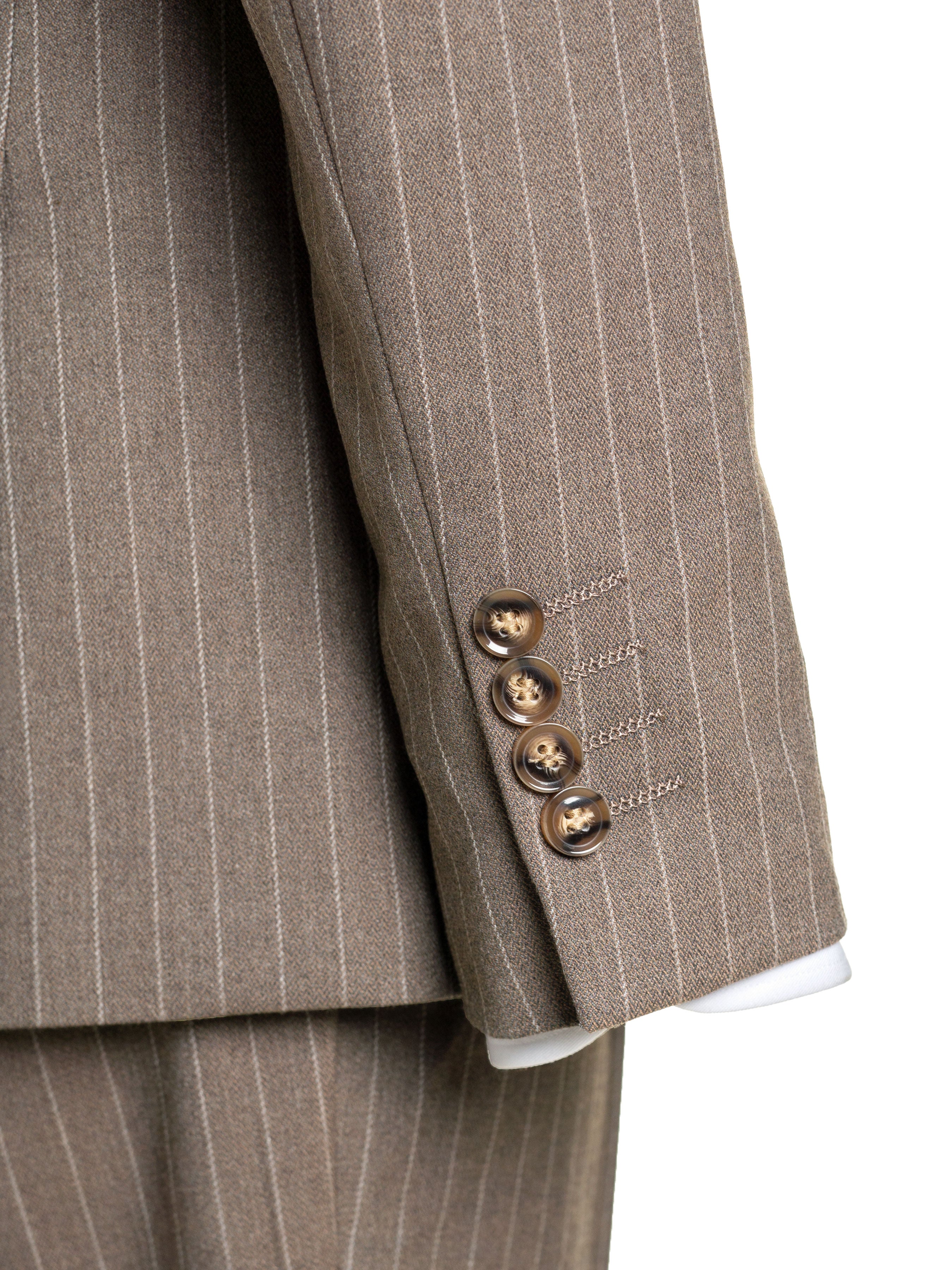 Double Breasted Suit Blazer - Brown Pinstripes (Peak Lapel) - Zeve Shoes