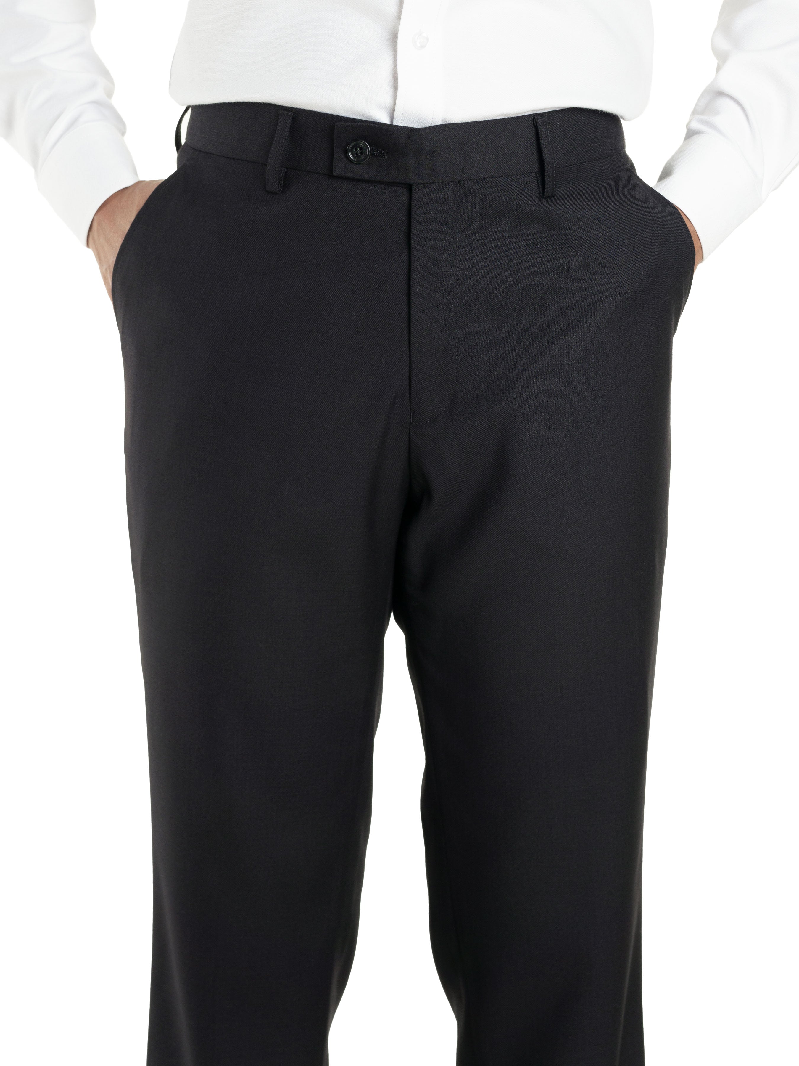 Trousers With Belt Loop - Jet Black Plain (Stretchable) - Zeve Shoes