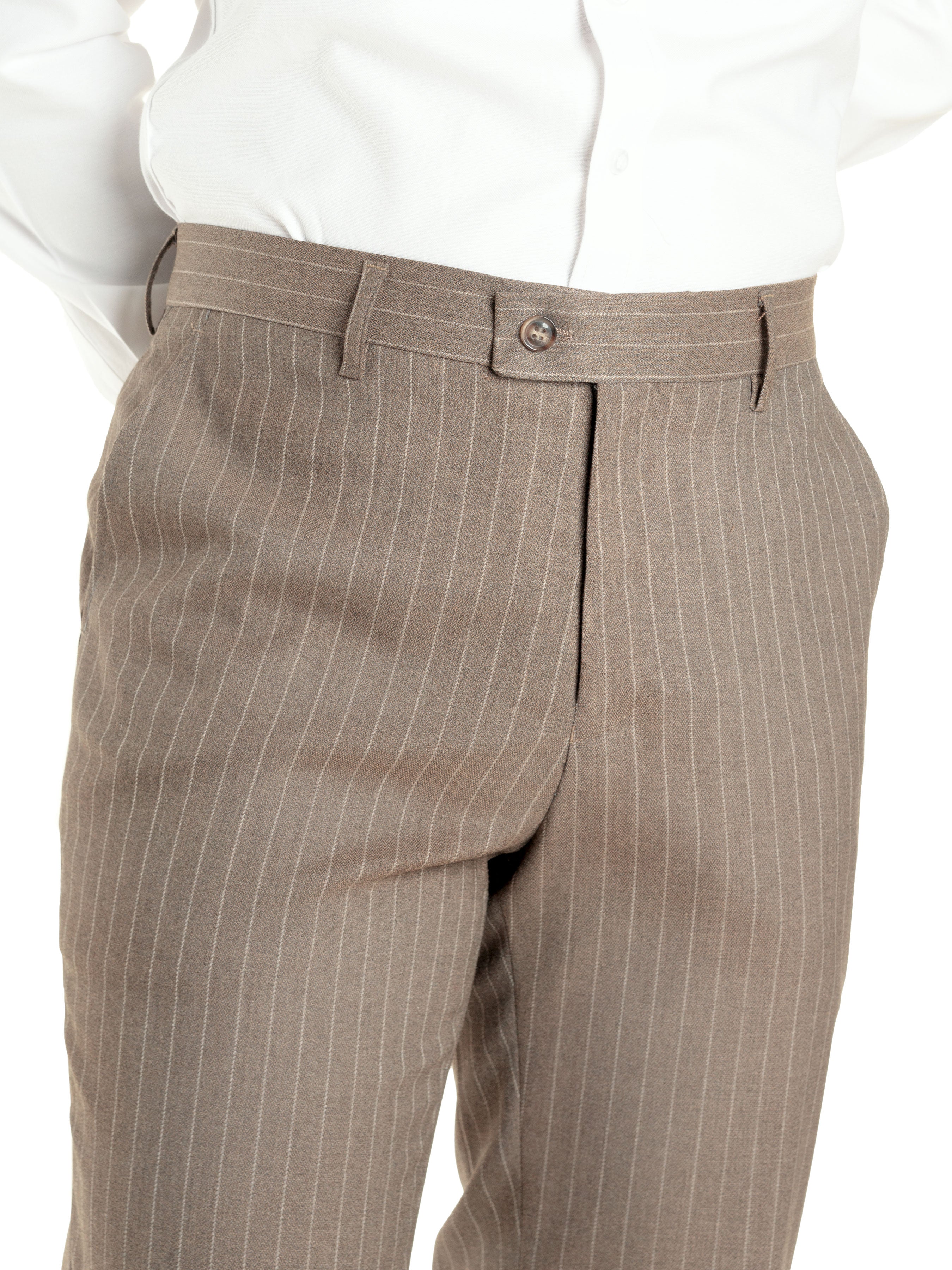 Trousers With Belt Loop -  Brown Pinstripes (Stretchable) - Zeve Shoes