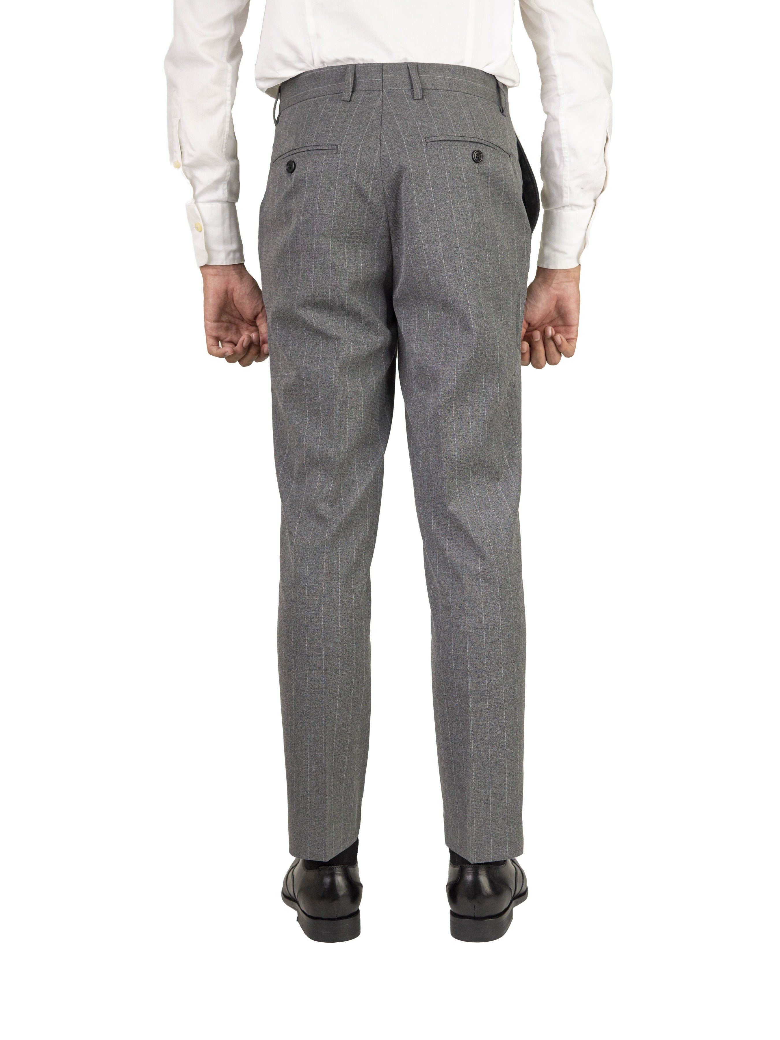 Trousers With Belt Loop -  Grey Stripes (Stretchable) - Zeve Shoes