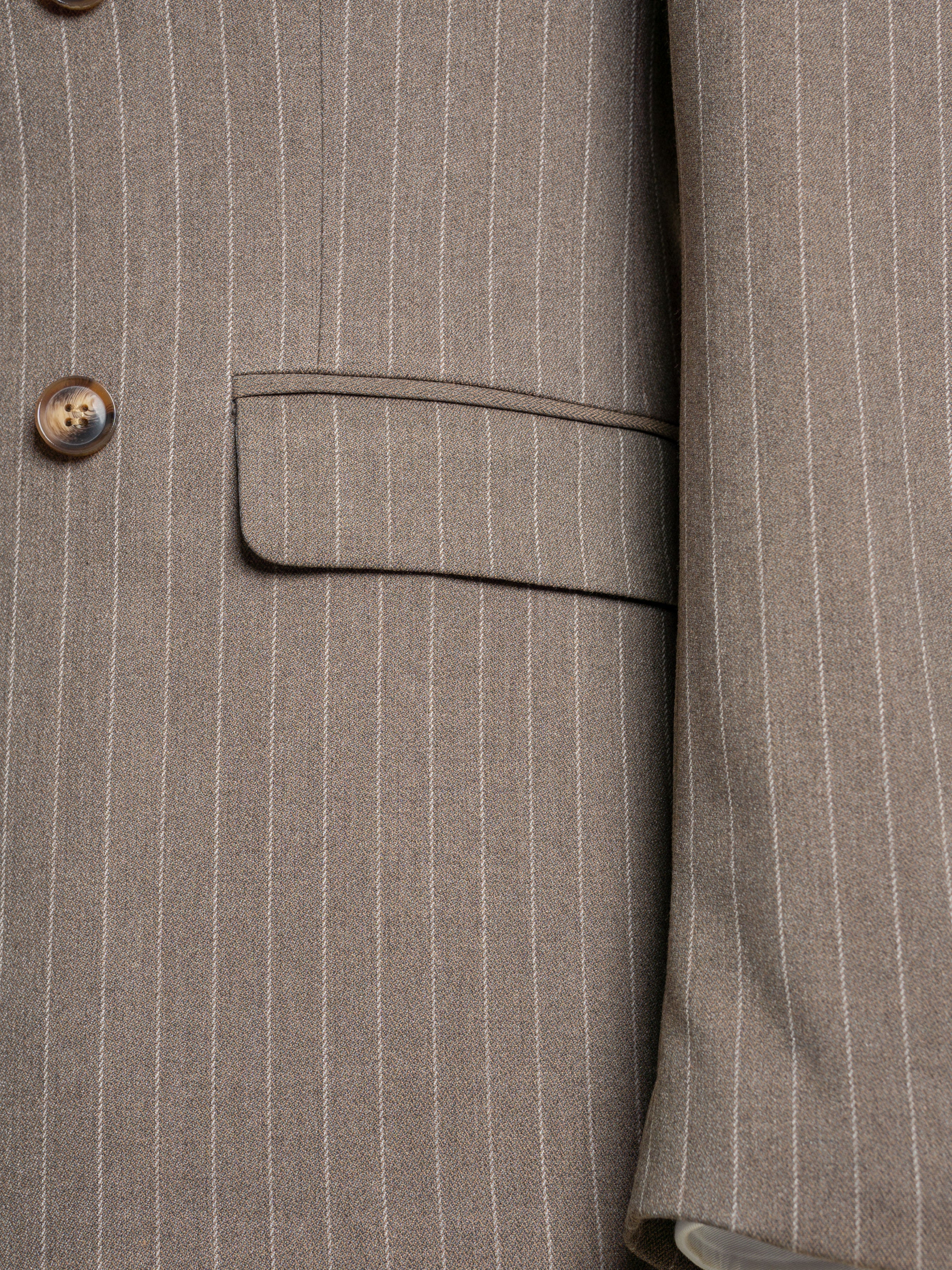 Double Breasted Suit Blazer - Brown Pinstripes (Peak Lapel) - Zeve Shoes