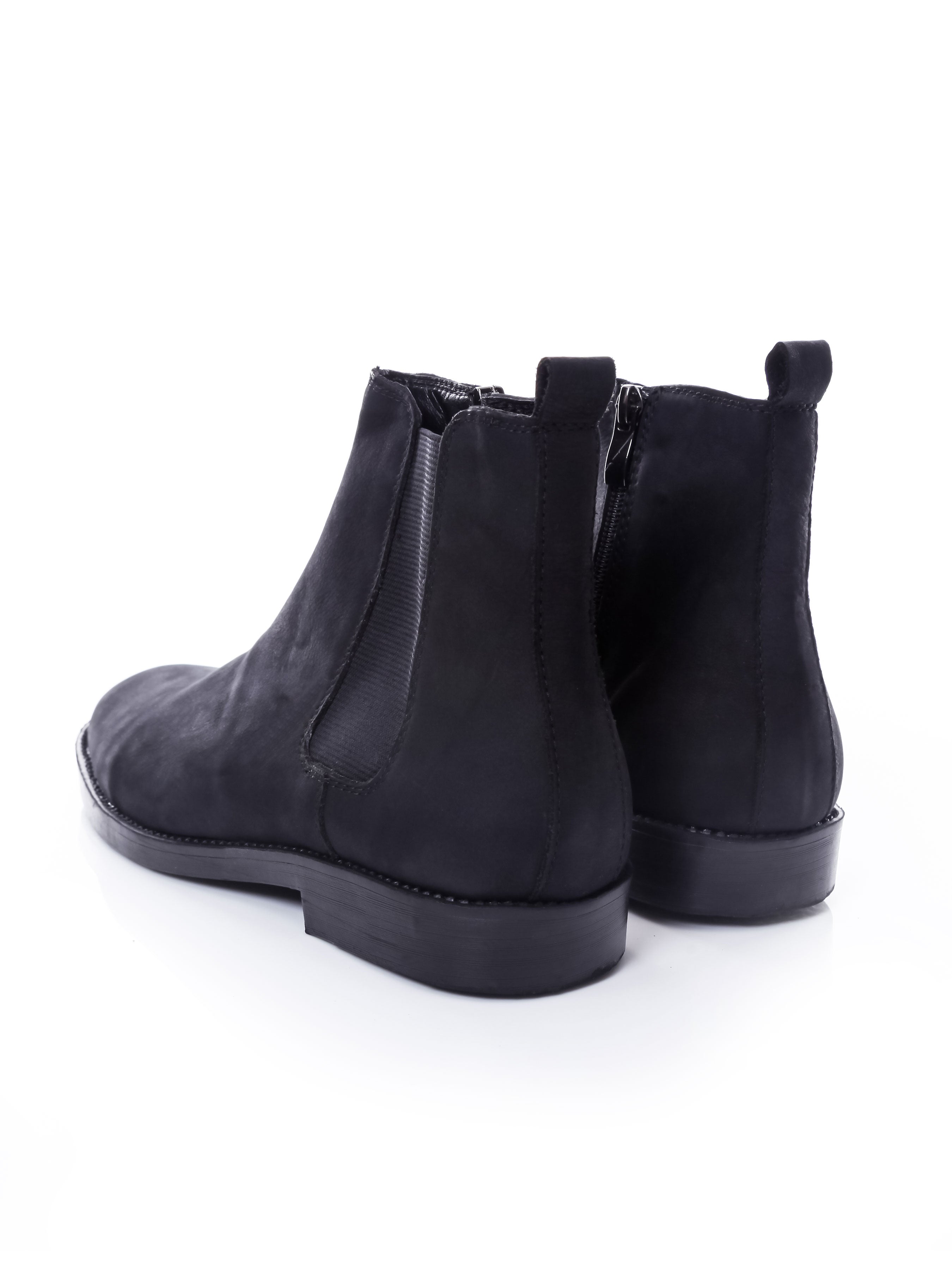 Chelsea Boots With Zipper - Black Nubuck Leather (Crepe Sole) - Zeve Shoes