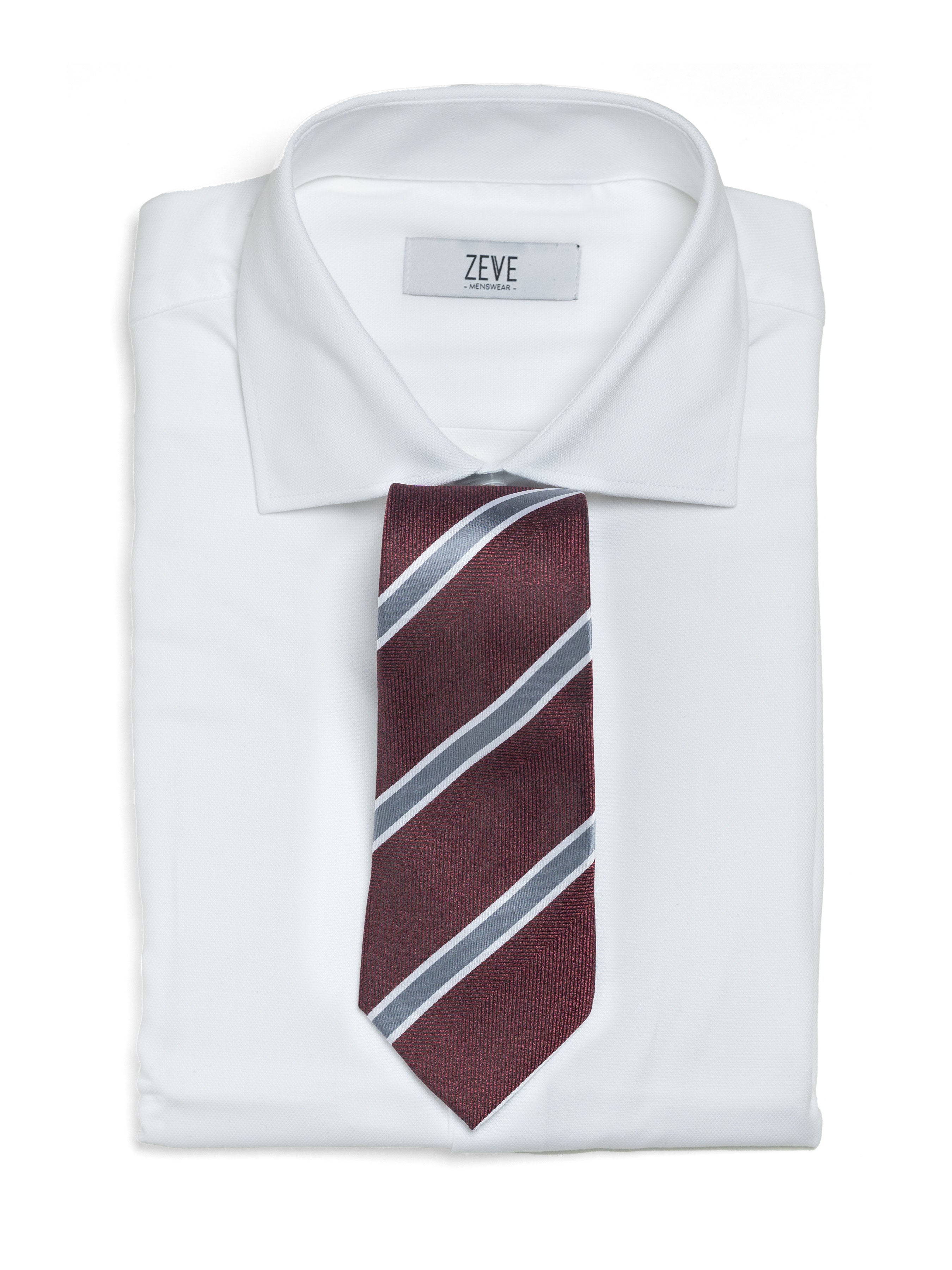 Stripes Tie - Red Burgundy with Grey Line - Zeve Shoes