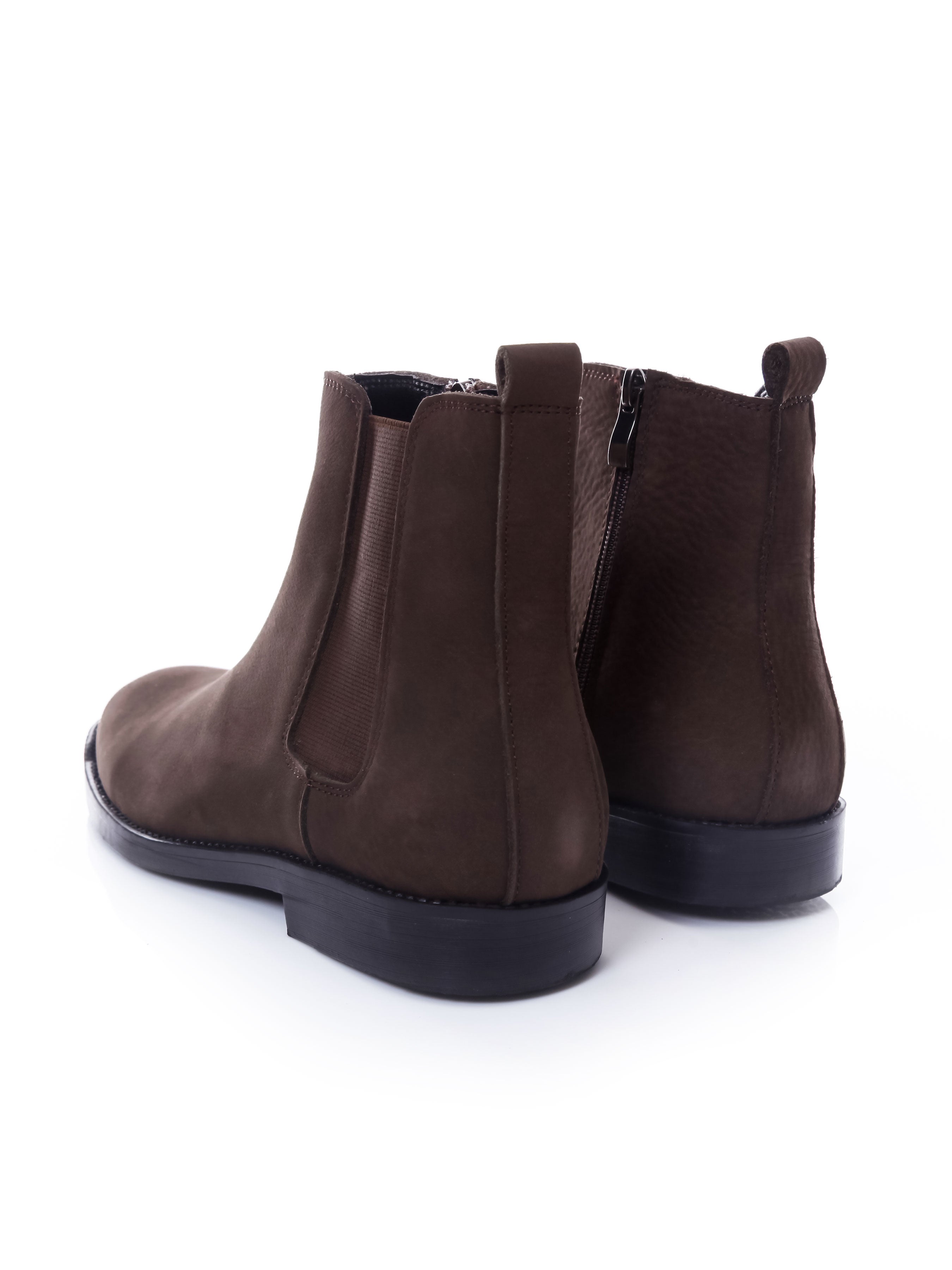 Chelsea Boots With Zipper - Coffee Nubuck Leather (Crepe Sole) - Zeve Shoes
