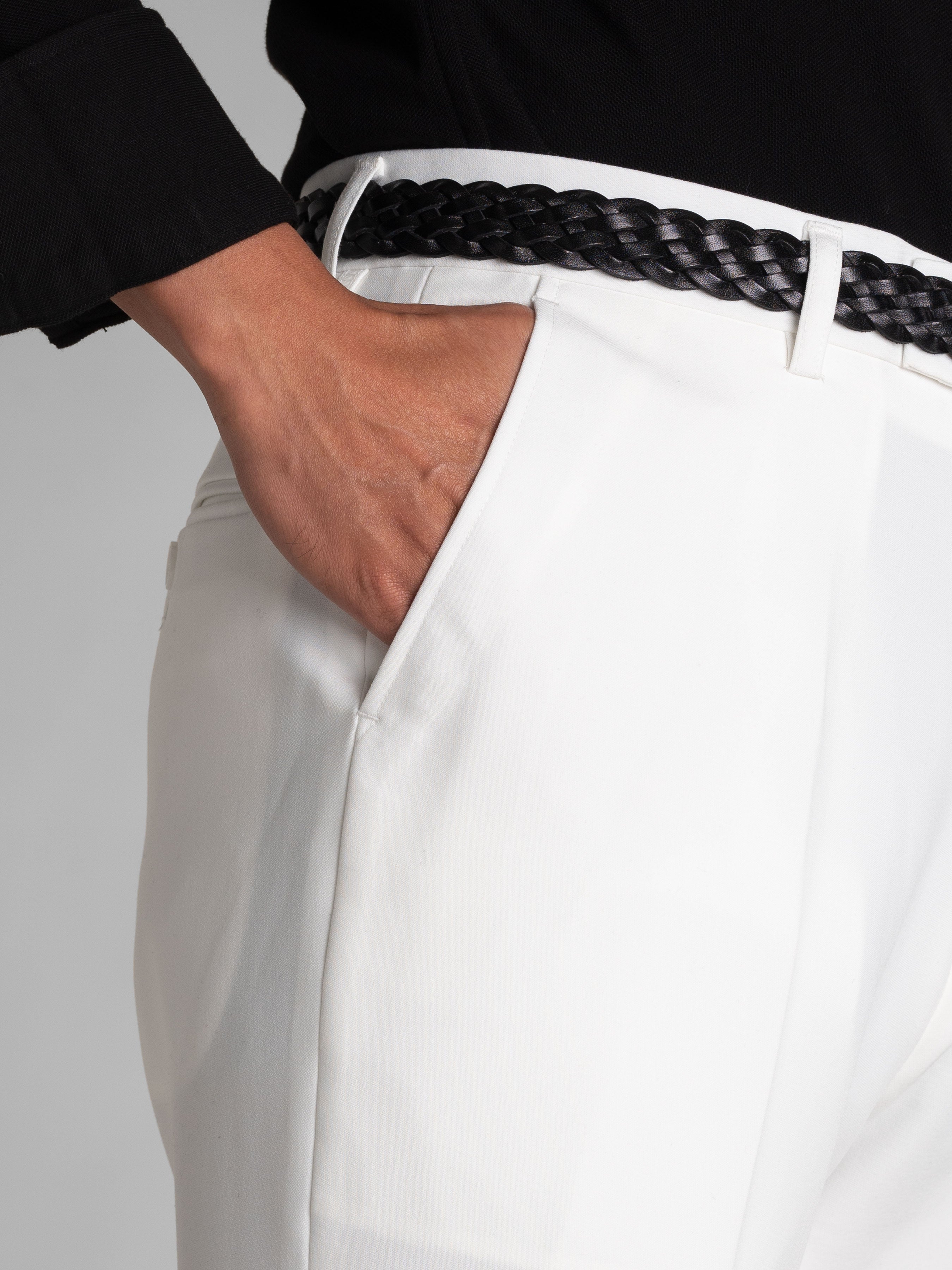 Trousers With Belt Loop - Pure White (Stretchable) - Zeve Shoes