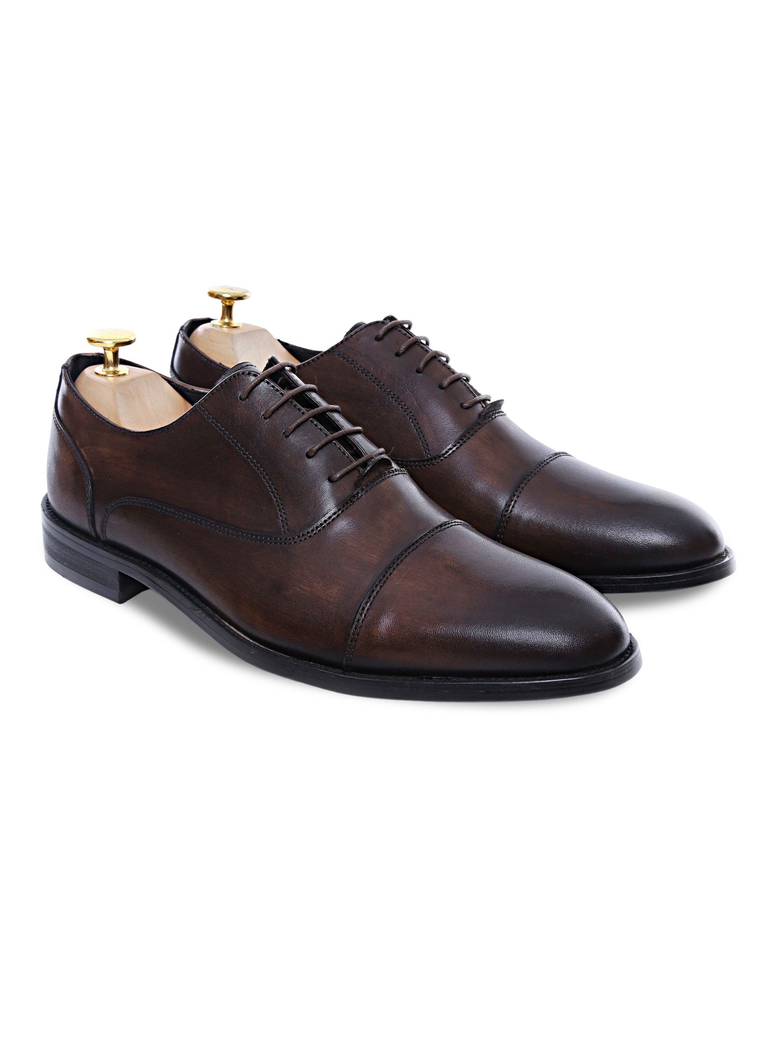 Oxford Cap Toe - Dark Brown Lace Up (Hand Painted Patina) - Zeve Shoes