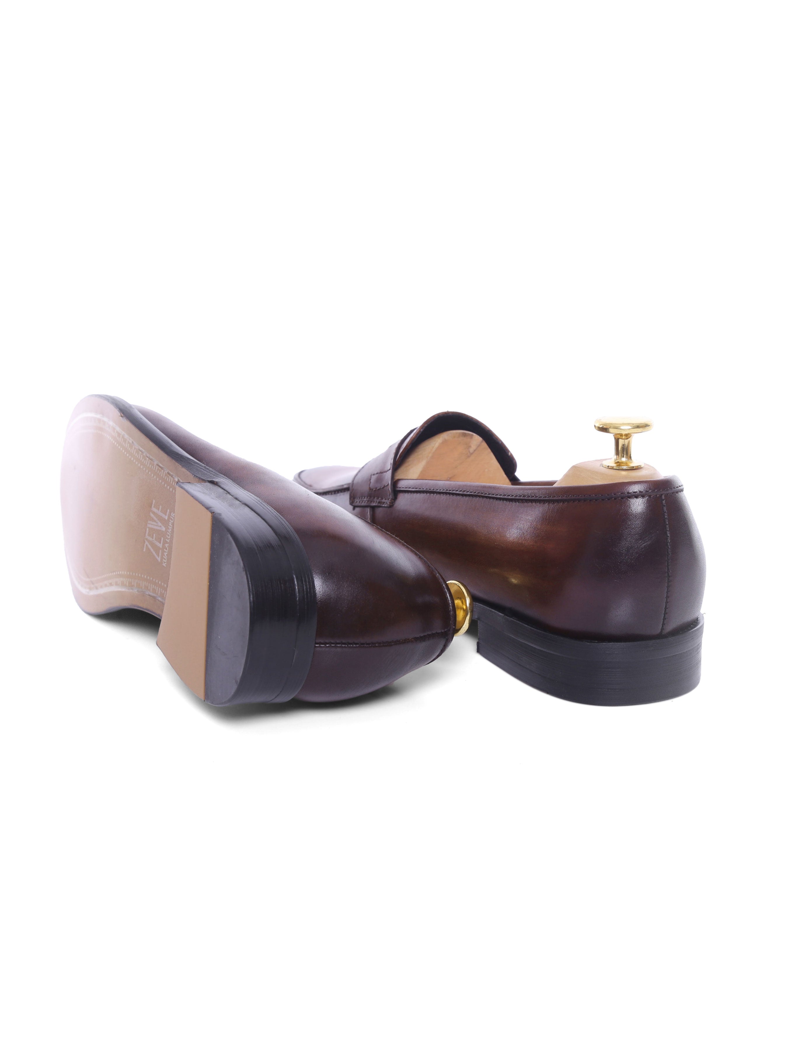 Penny Loafer - Dark Brown (Hand Painted Patina) - Zeve Shoes