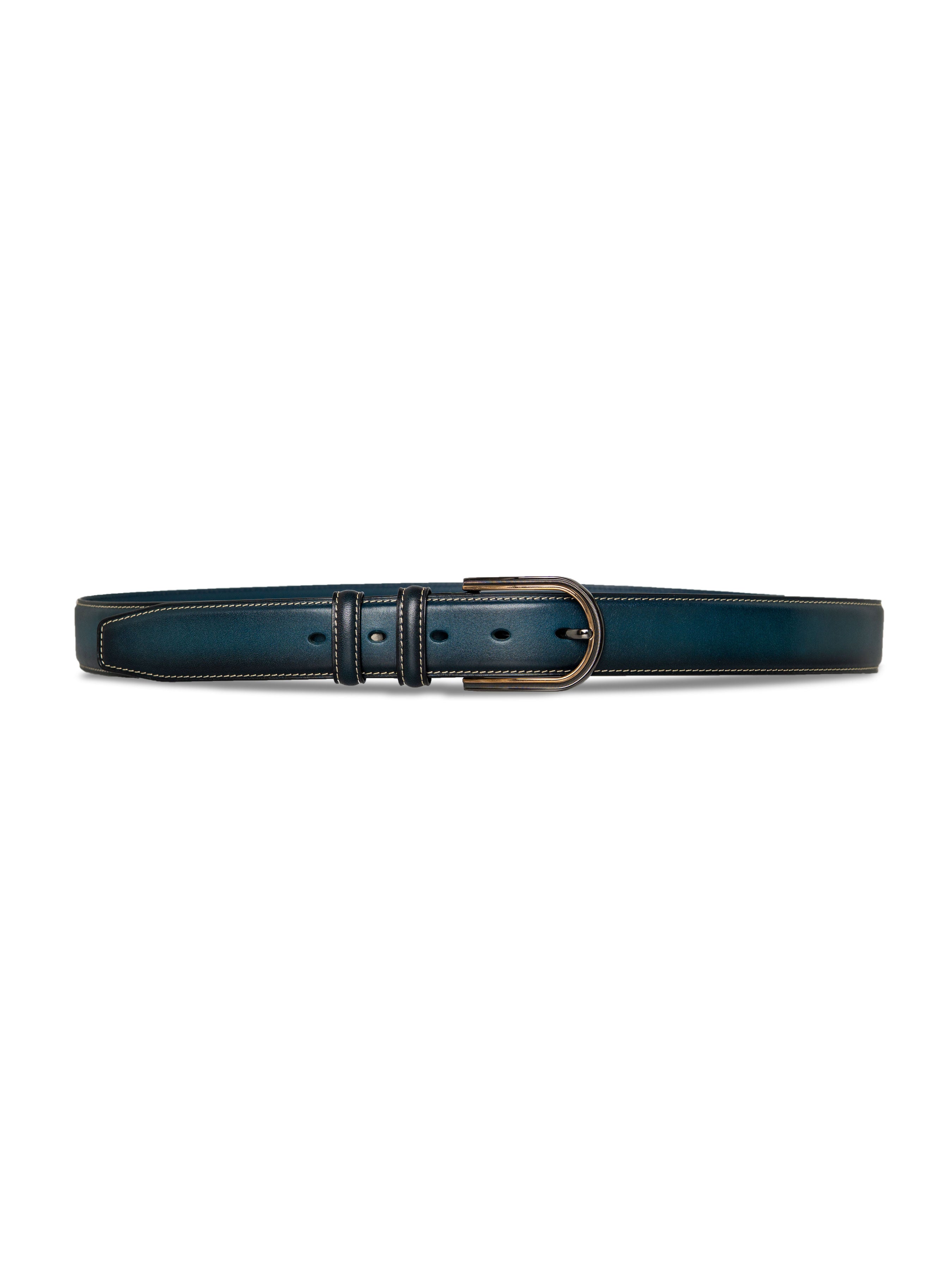 Leather Belt with Palladium-toned Buckle (Hand Painted Patina) - Zeve Shoes