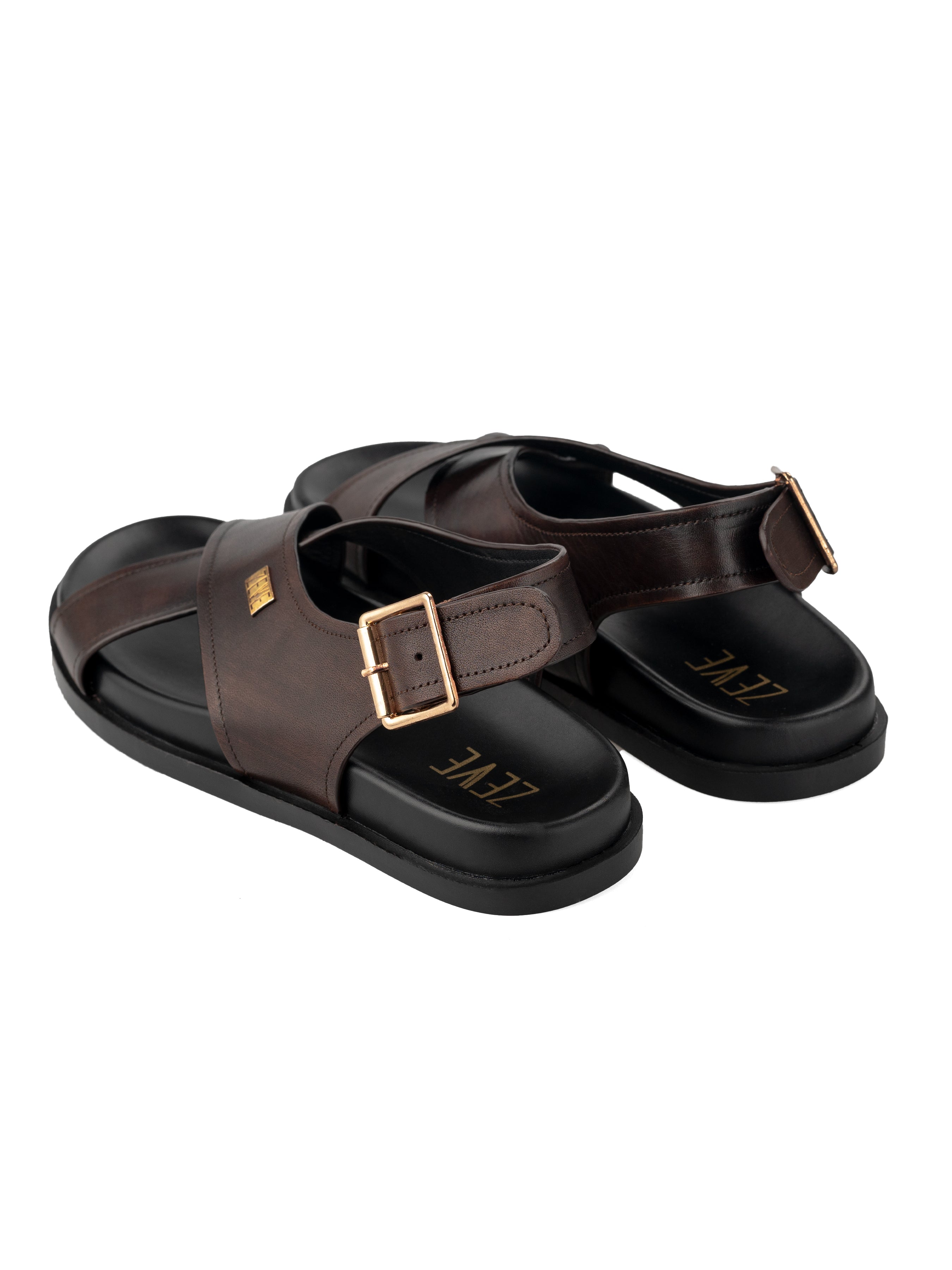 Slingback Cross Strap Sandal - Coffee Patina Leather