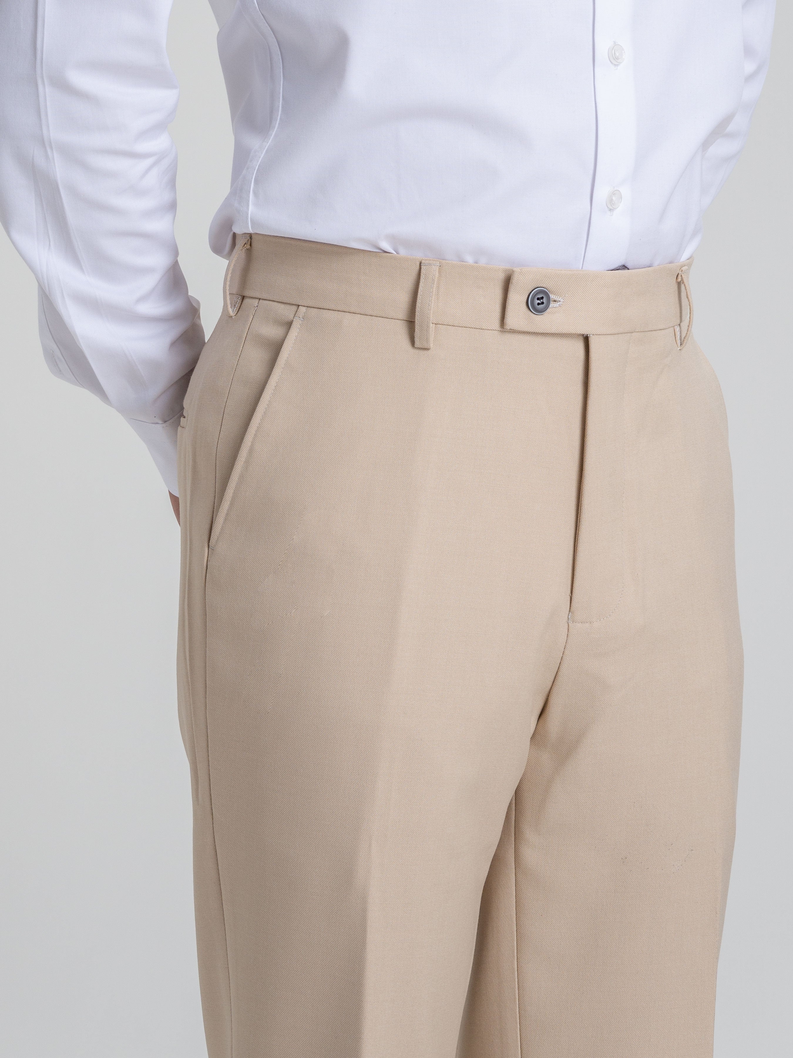 Trousers With Belt Loop - Beige Plain (Stretchable) - Zeve Shoes