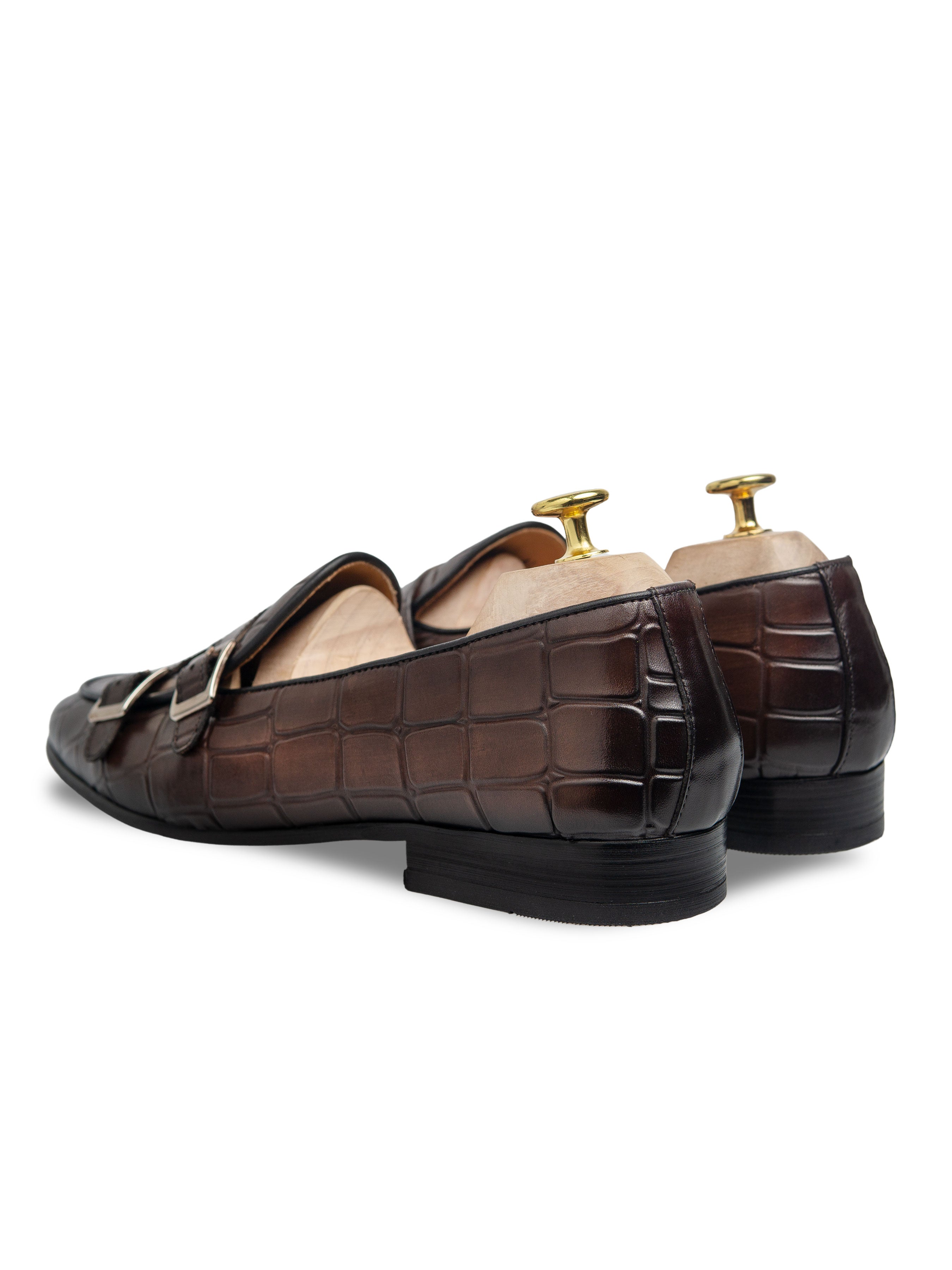 Belgian Loafer - Dark Brown Croco Double Monk Strap - Zeve Shoes