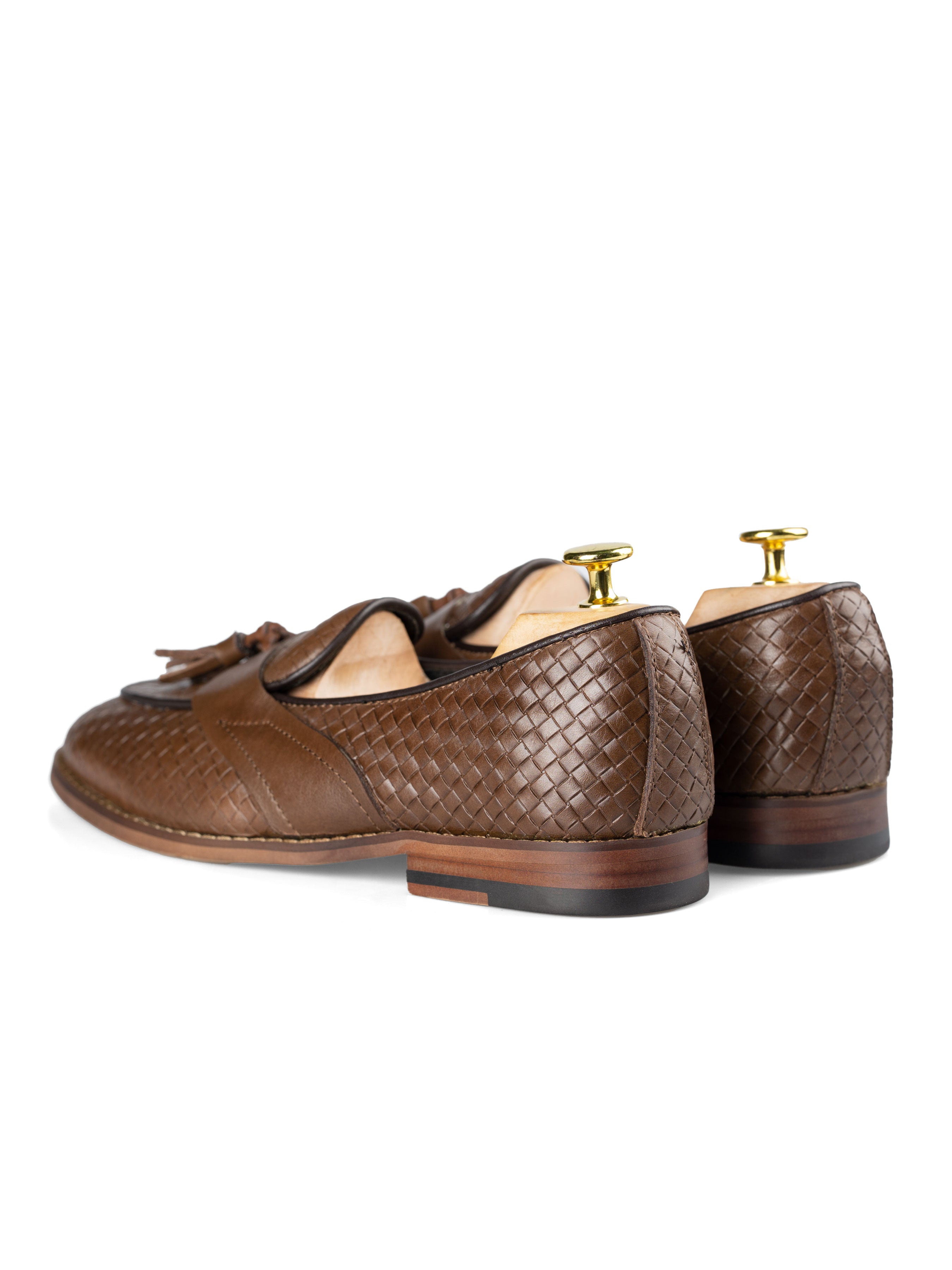 Belgian Loafer Tassel - Coffee Woven Leather with Solid Strap - Zeve Shoes