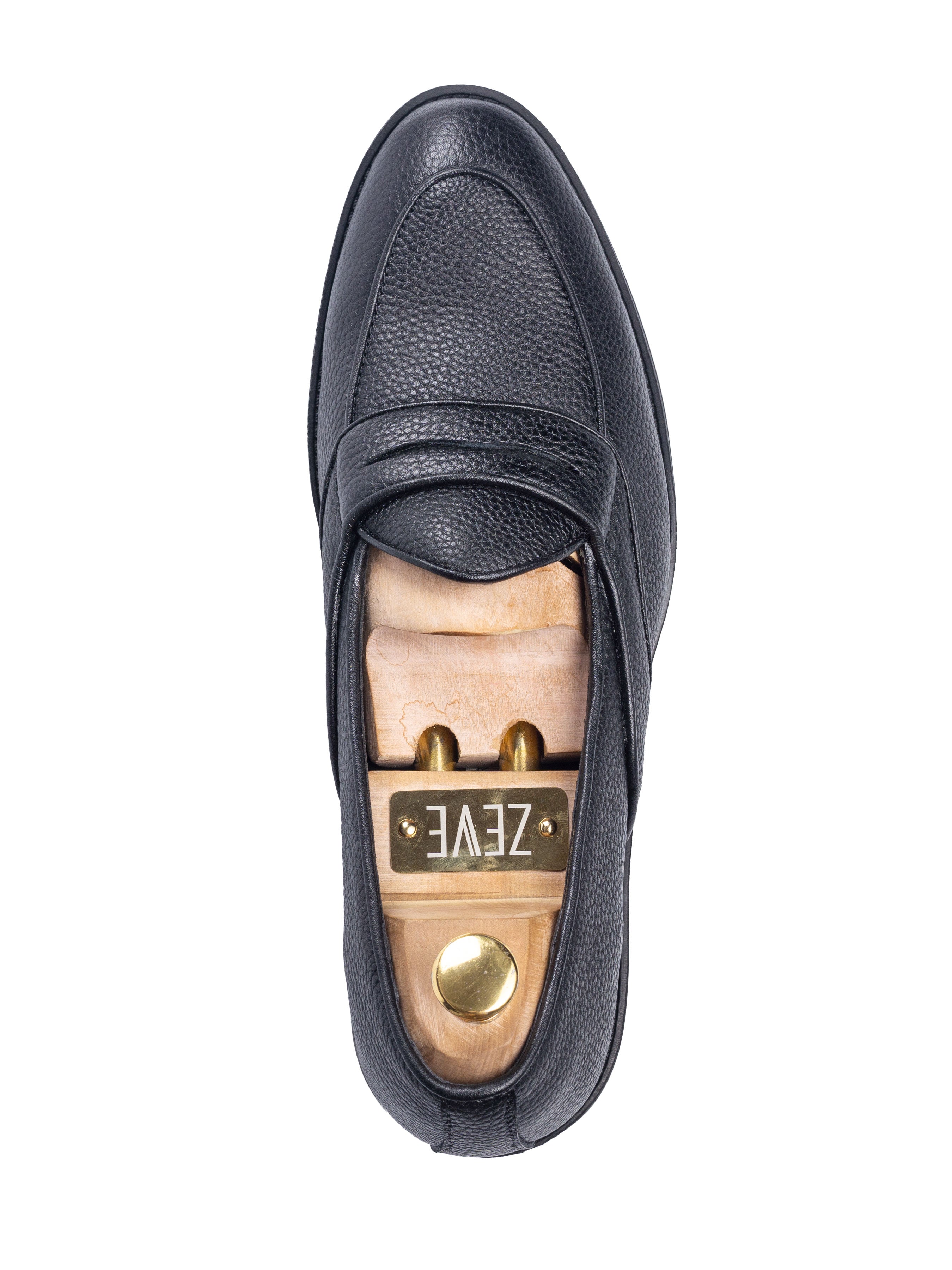 Belgian Loafer with Penny - Black Pebble Grain Leather (Flexi-Sole) - Zeve Shoes
