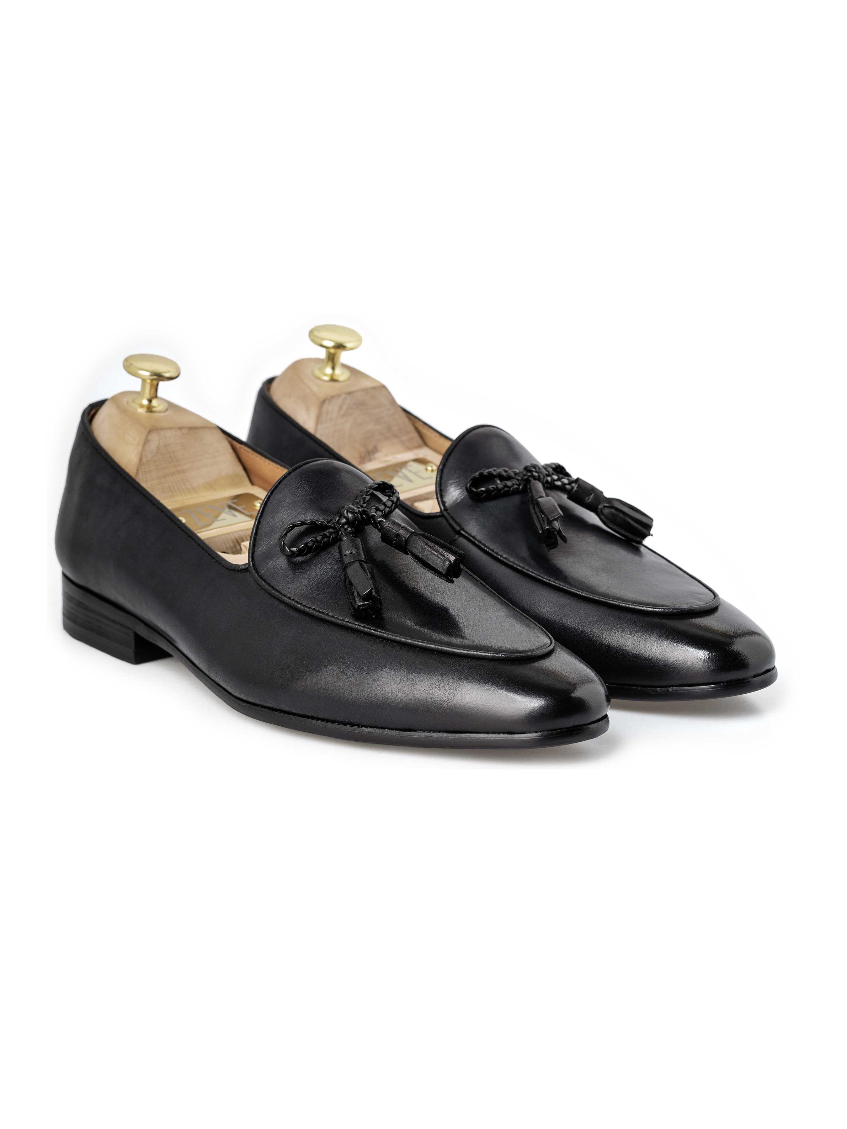 Belgian Loafer Ribbon Tassel -  Black Grey (Hand Painted Patina) - Zeve Shoes